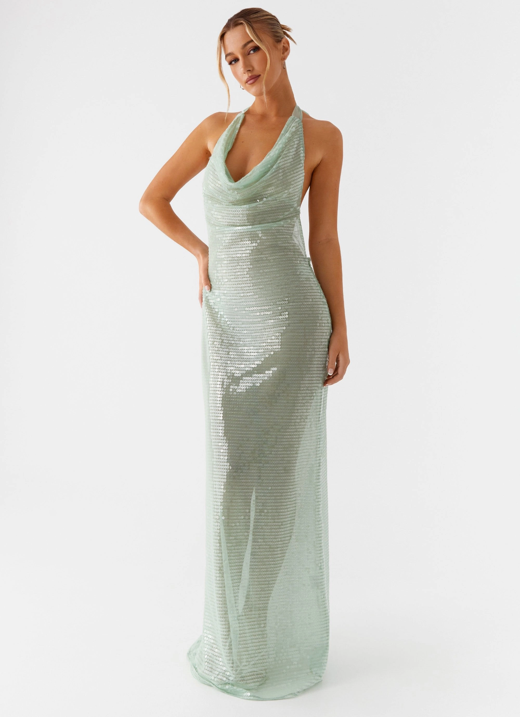 Above the Clouds Cowl Maxi Dress - Green Relaxed Fit Design