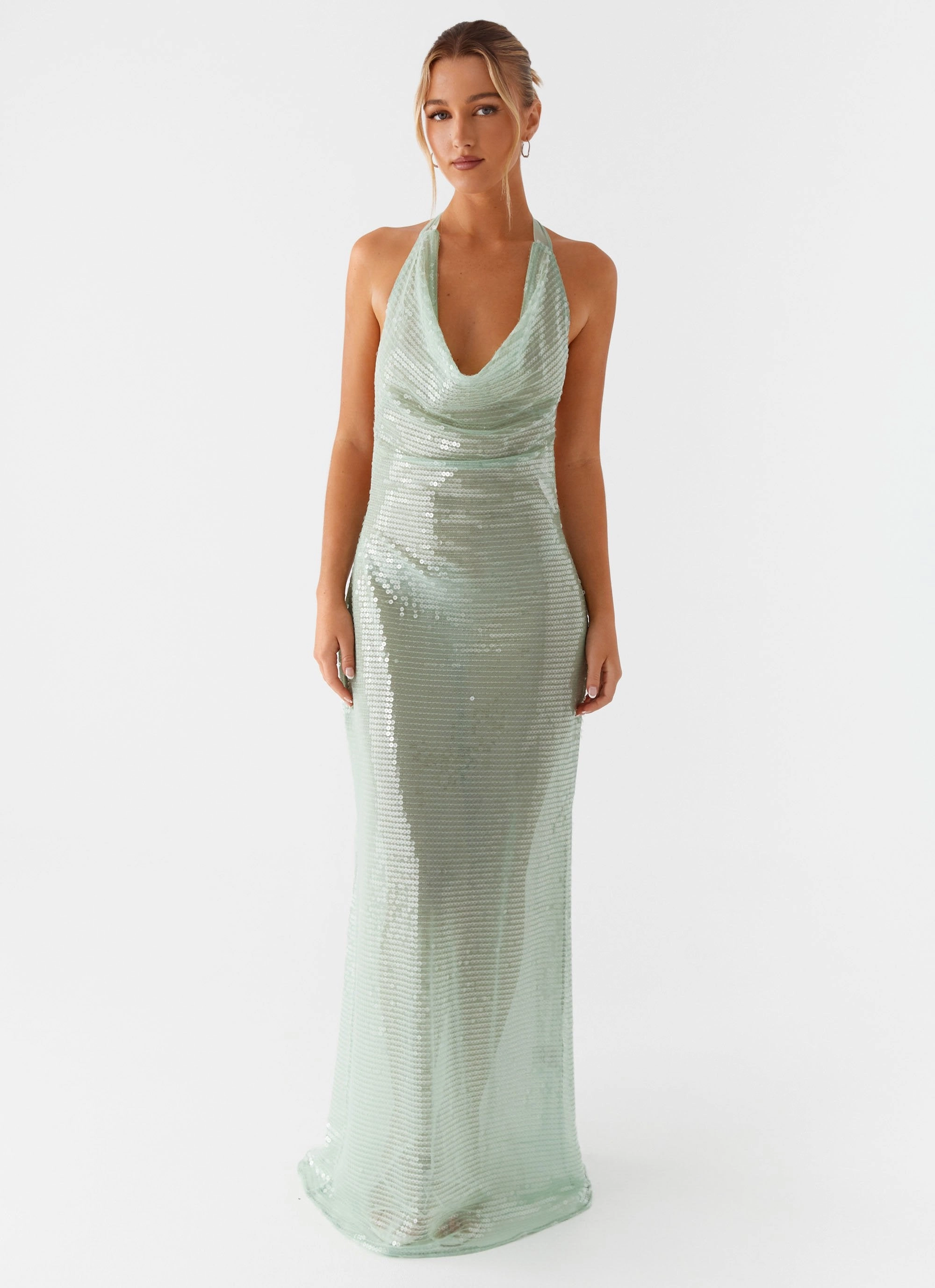 Above the Clouds Cowl Maxi Dress - Green Daily Confidence Office Wear