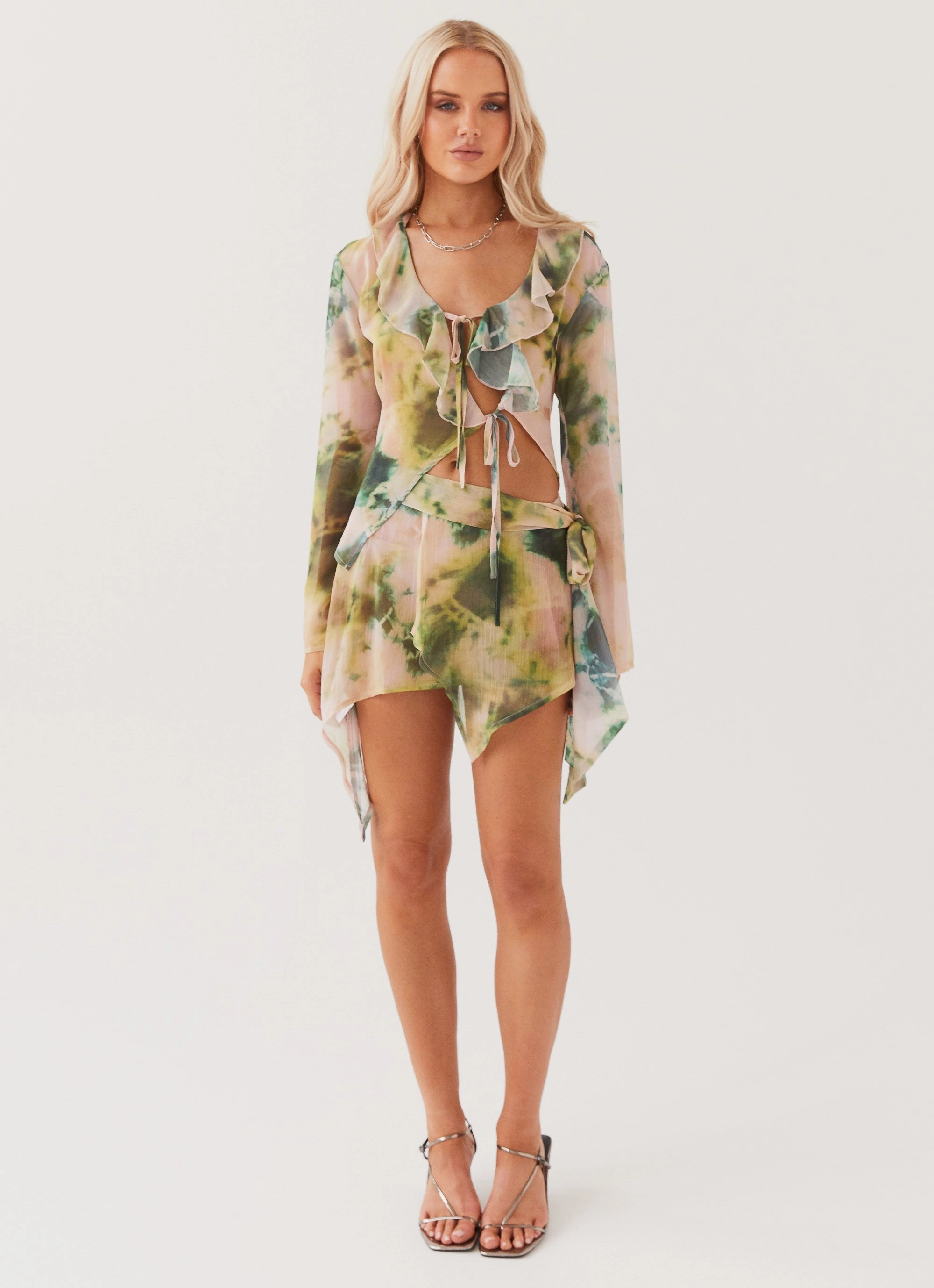 Light Reflective Logos Seamless Street Fit Sariah Tie Mini Skirt - Rainforest