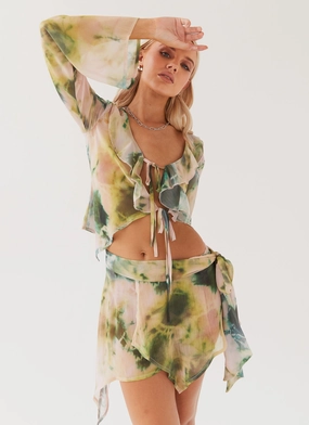 Softened Hem Edges Sariah Tie Mini Skirt - Rainforest Sariah Tie Mini Skirt - Rainforest Crisp Walk Look Green Material