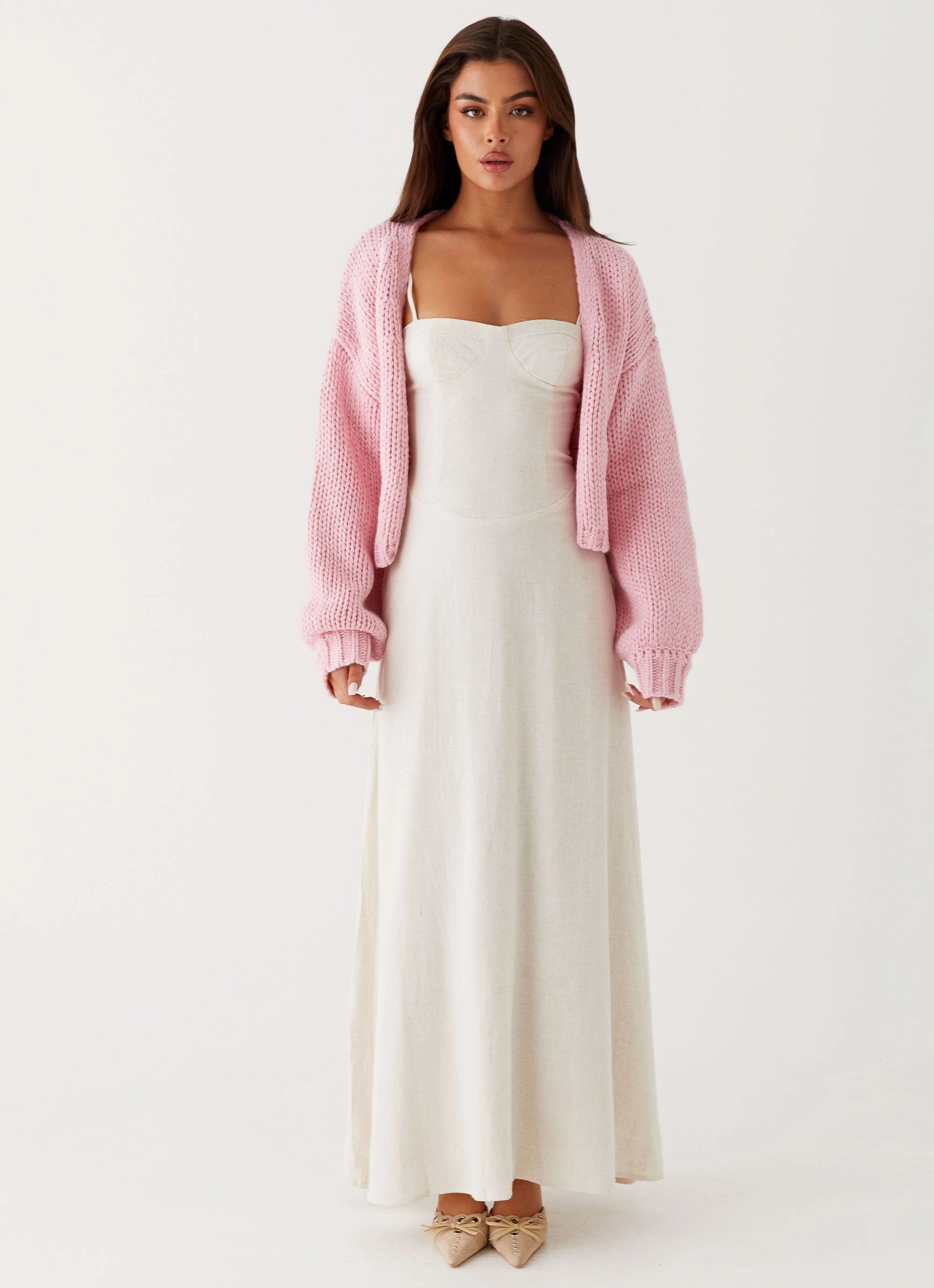 Jasleen Knit Cardigan - Pink Taped Seams Evening Chill Piece