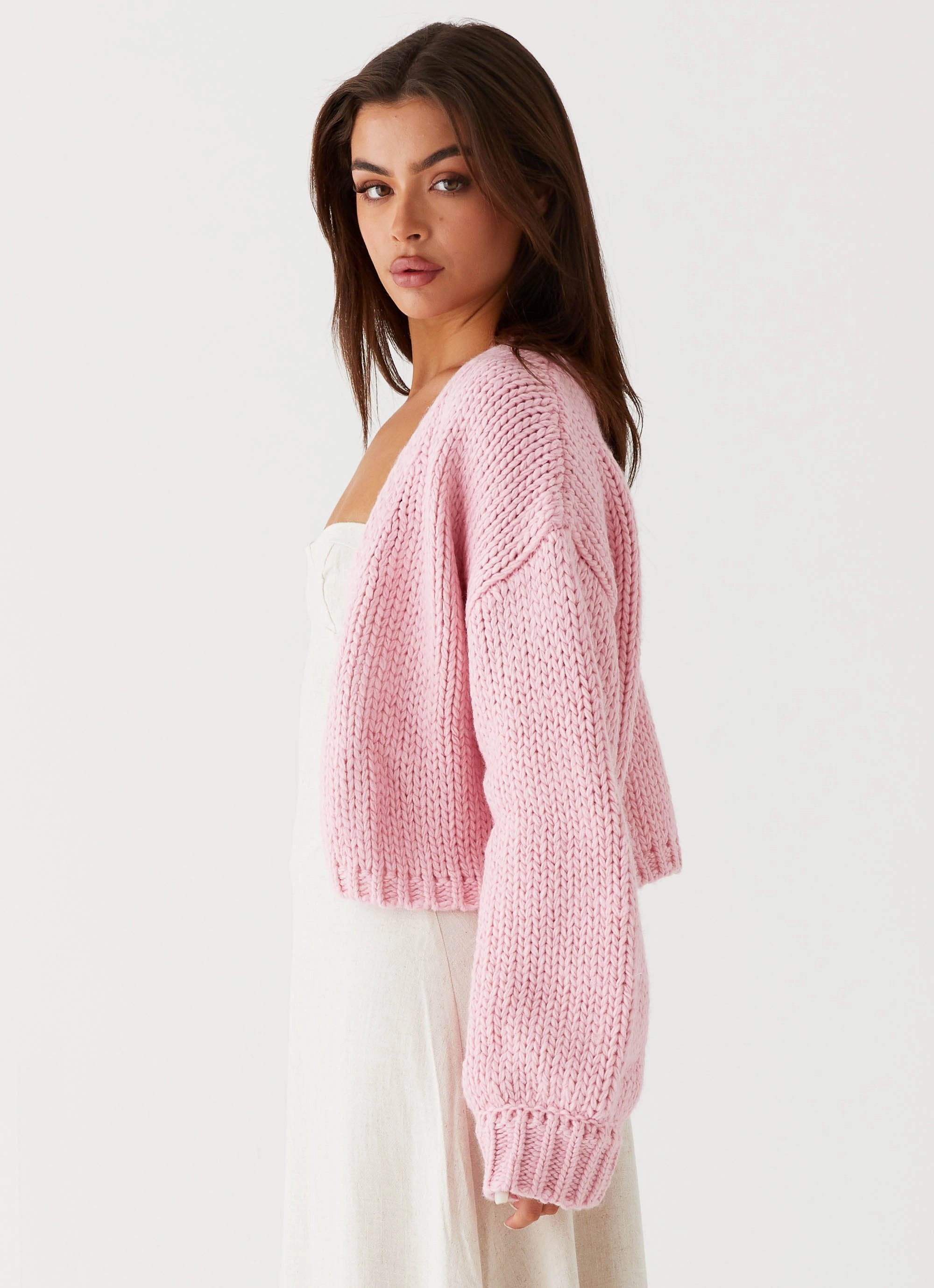 Jasleen Knit Cardigan - Pink Stand Up Collar