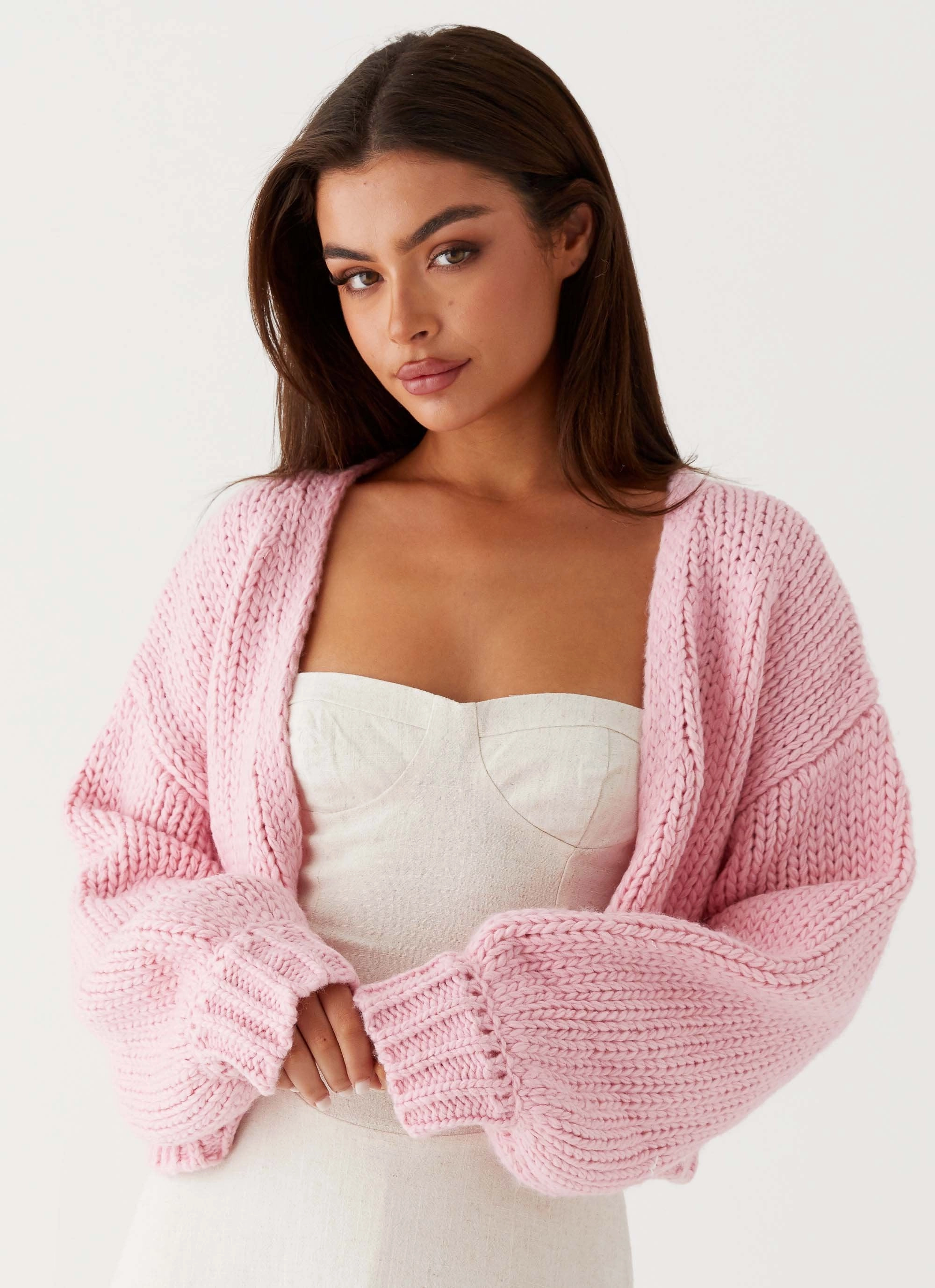 Jasleen Knit Cardigan - Pink Easy Wear Textured Finish