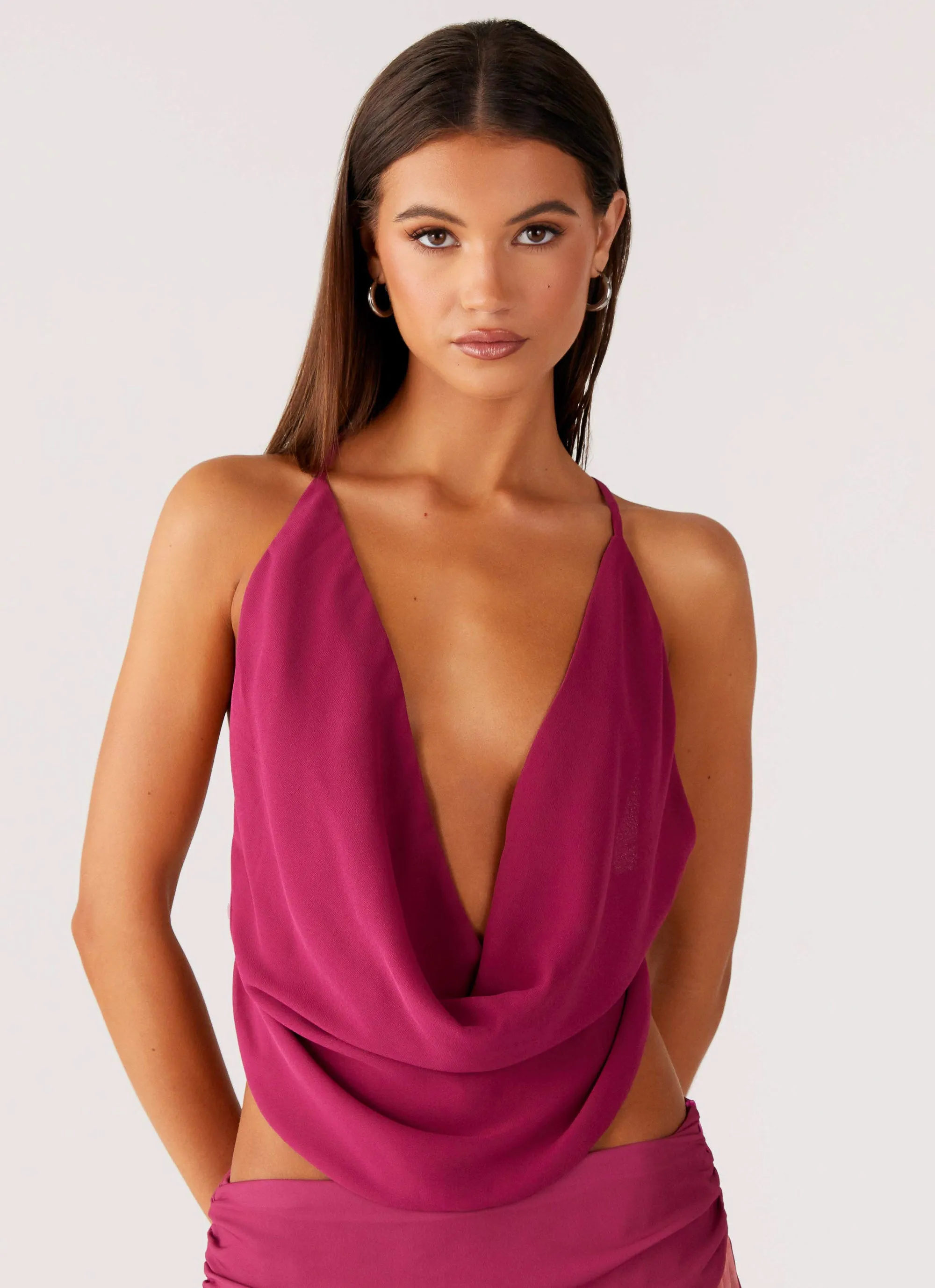 Sweet Charm Cowl Neck Top - Violette MeshLining Durable Binding