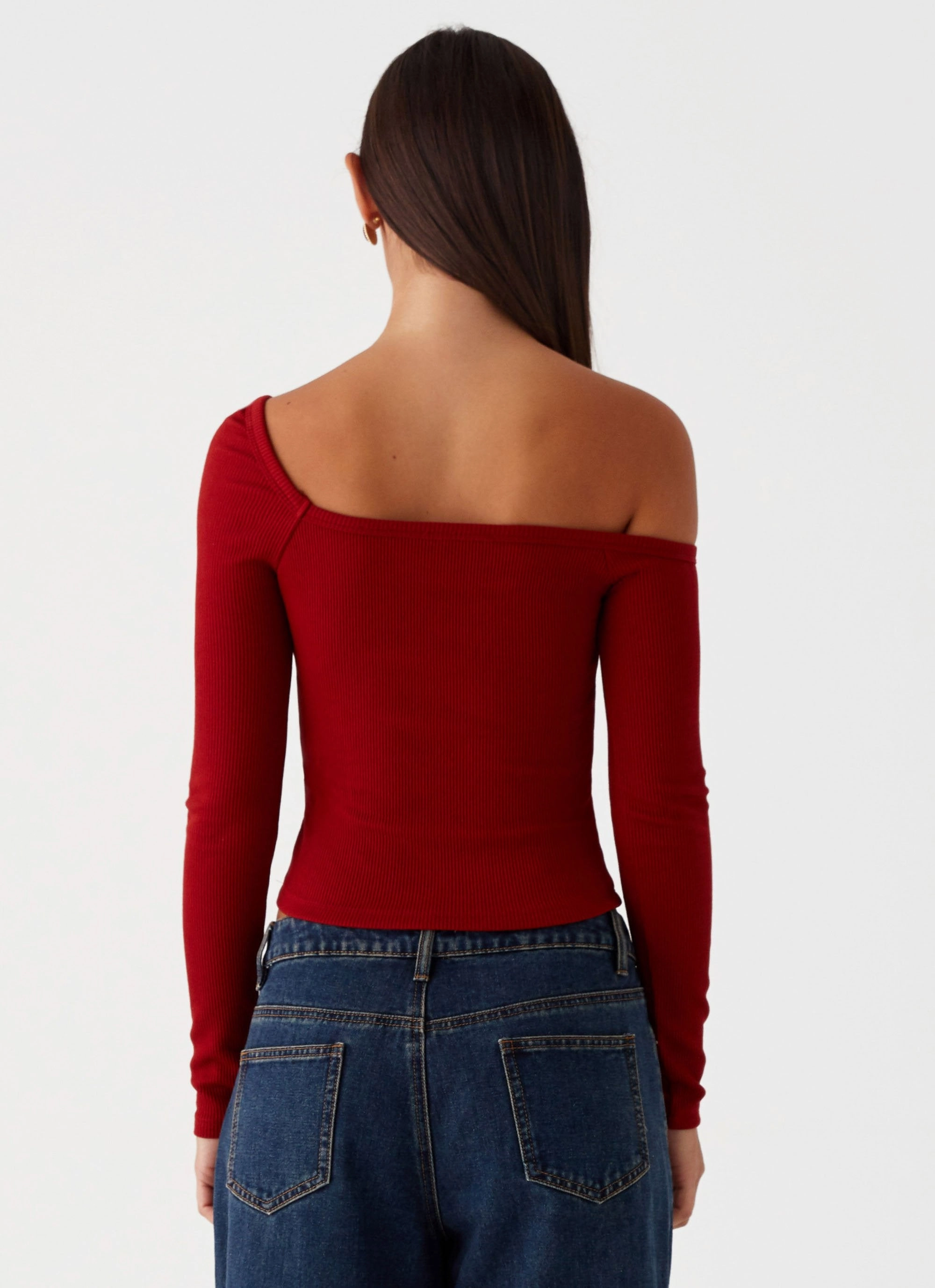 StretchFit Design Talia Asymmetric Long Sleeve Top - Red