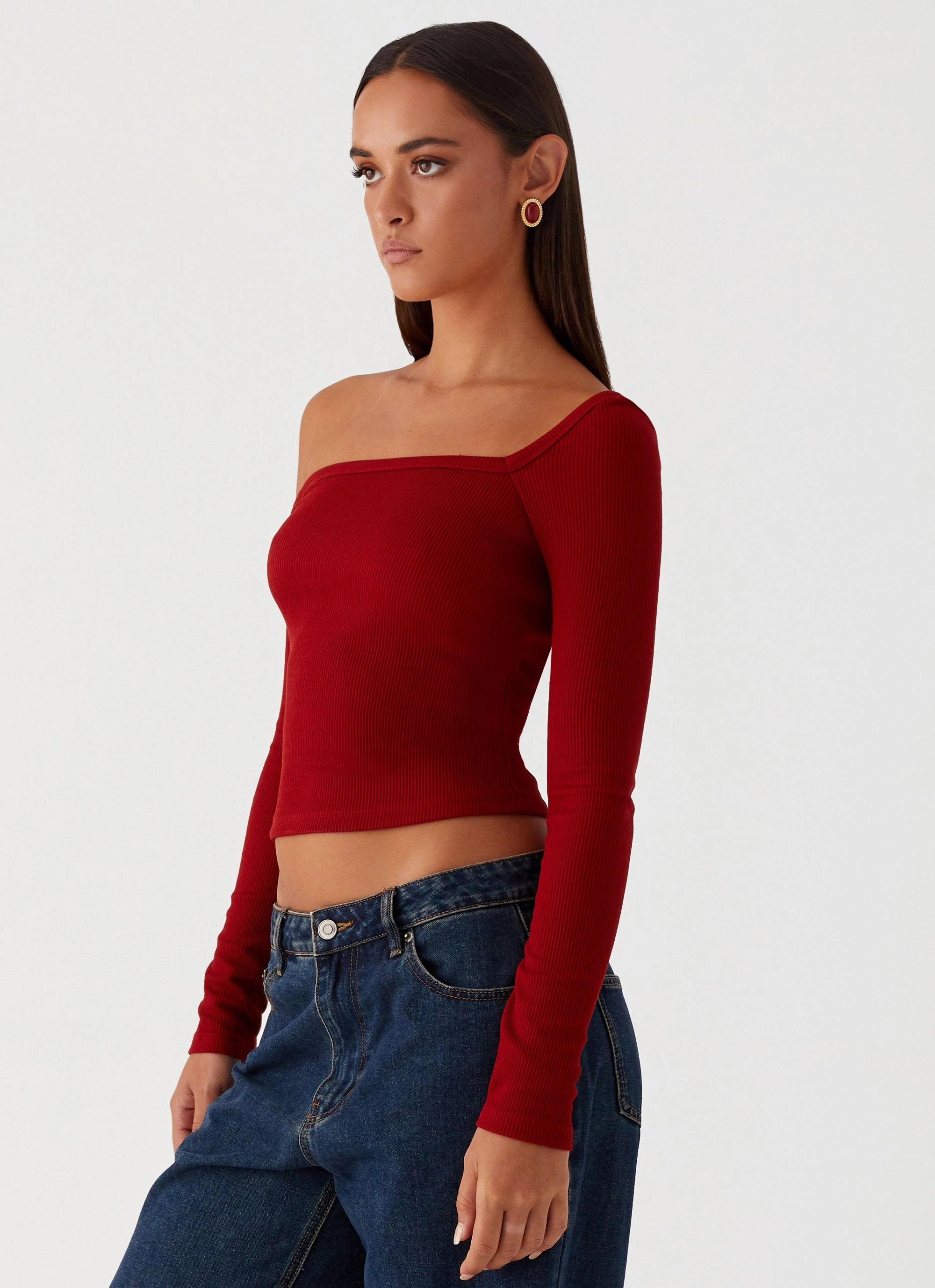 FlexibleCuff Water resistant coating Talia Asymmetric Long Sleeve Top - Red
