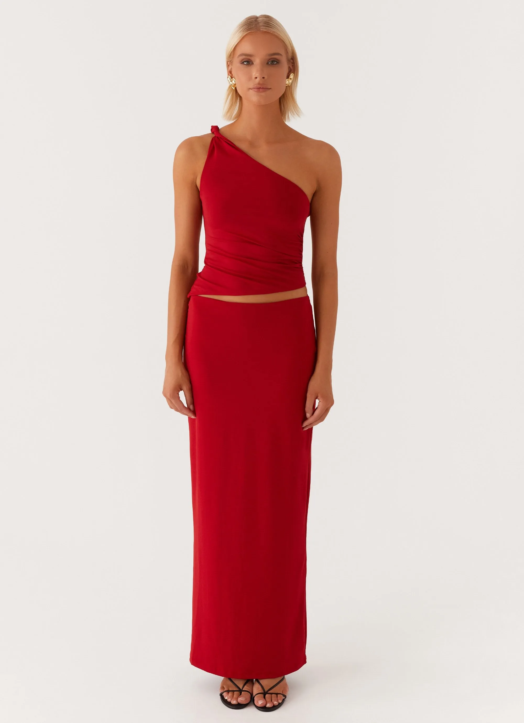 Solace Soul Maxi Skirt - Red Clean Lines