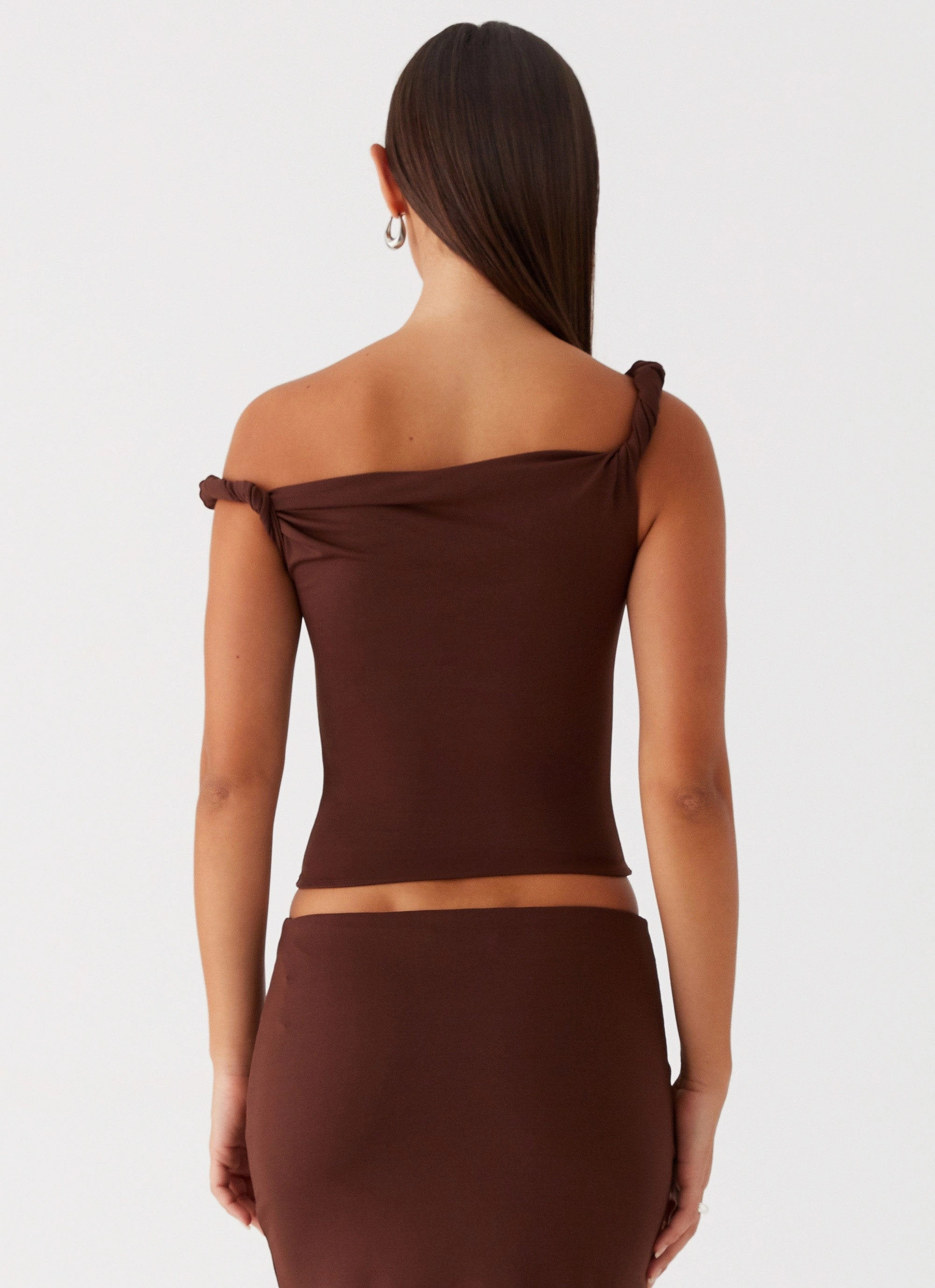 Layered Panel Design Solace Soul Twist Shoulder Top - Chocolate