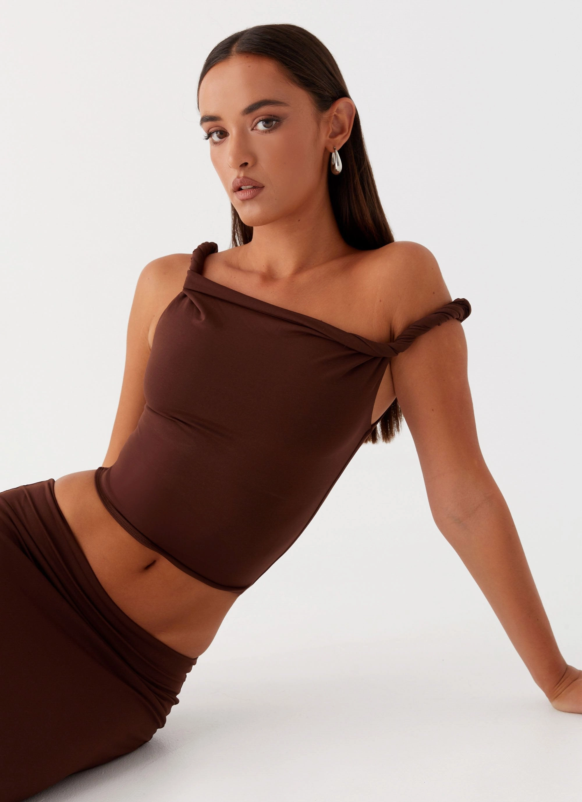 OdorResistant Coating Solace Soul Twist Shoulder Top - Chocolate