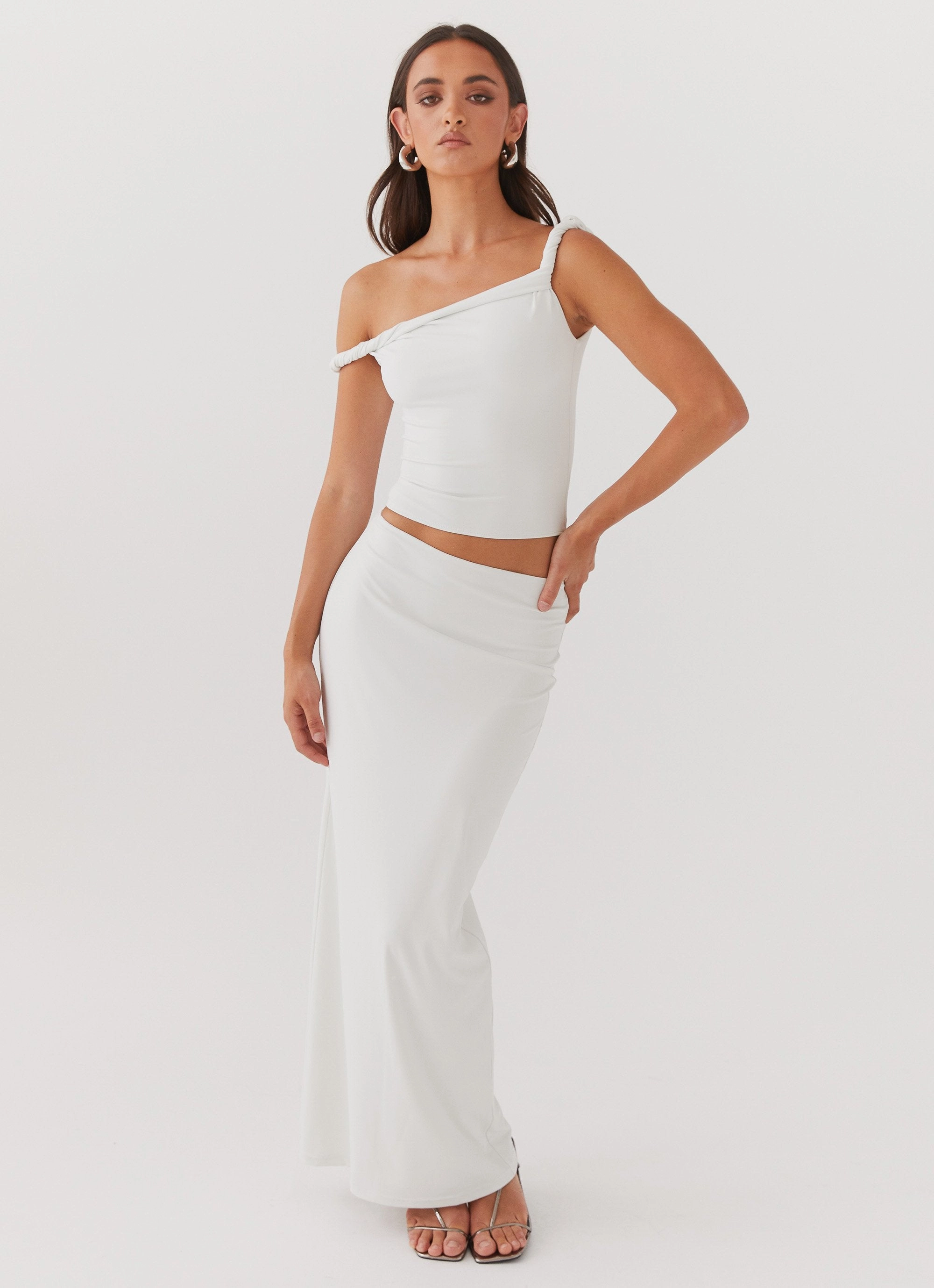 Relaxed Tank Flatlock Seam Design Solace Soul Twist Shoulder Top - Ivory