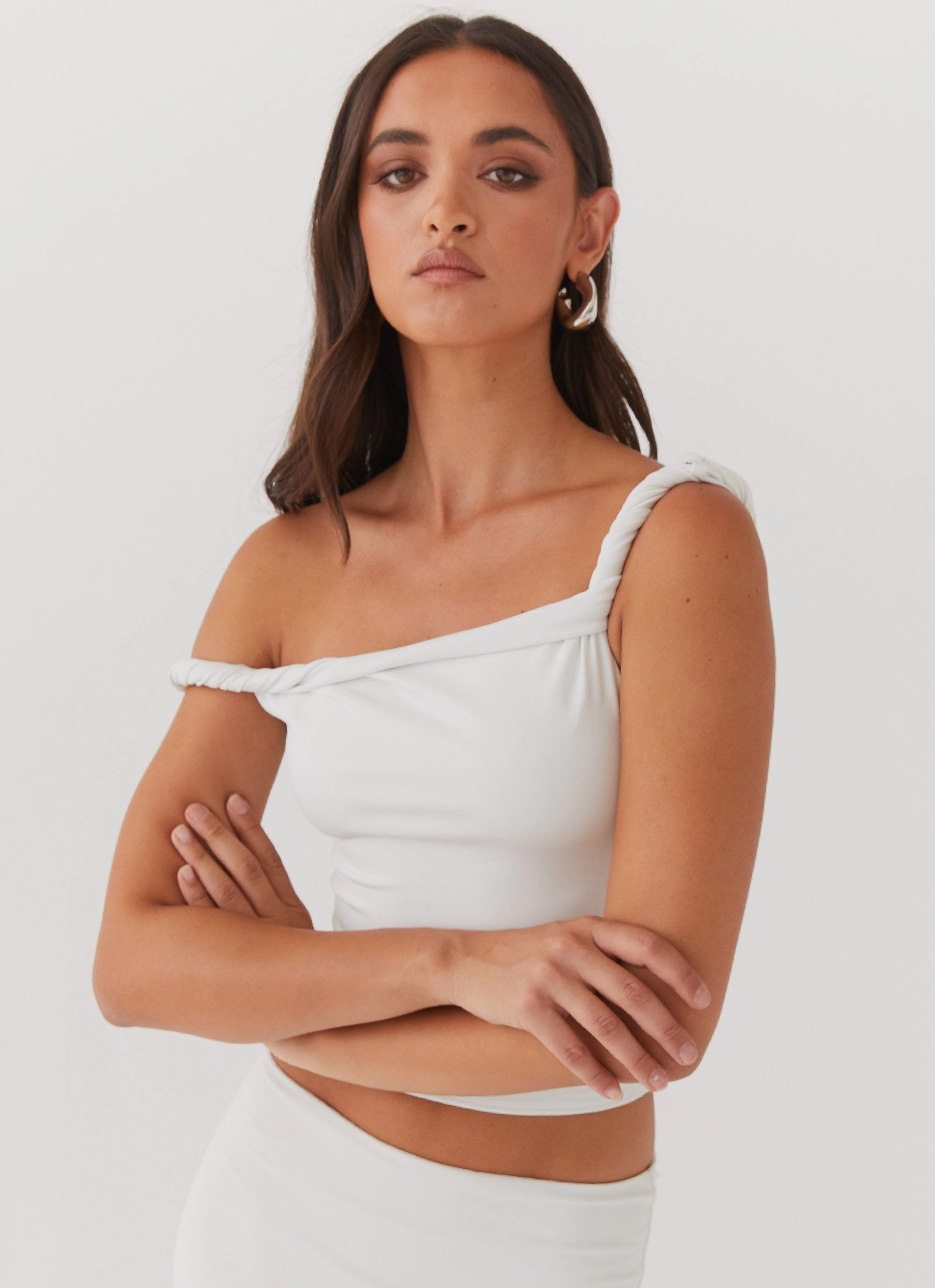 VentilatedMeshPaneling Anti Slip Shoulder Padding Solace Soul Twist Shoulder Top - Ivory