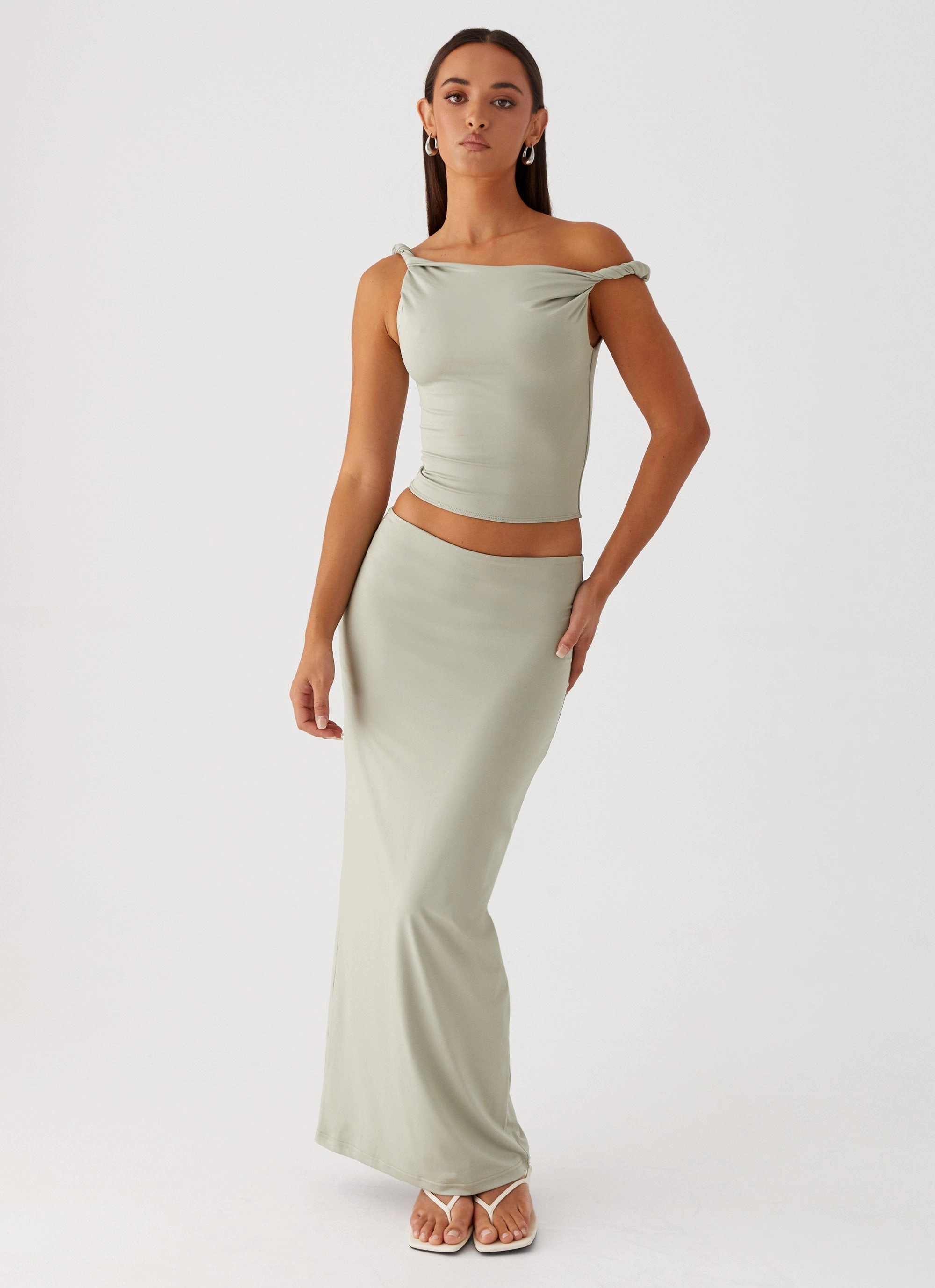DropShoulder Solace Soul Twist Shoulder Top - Sage