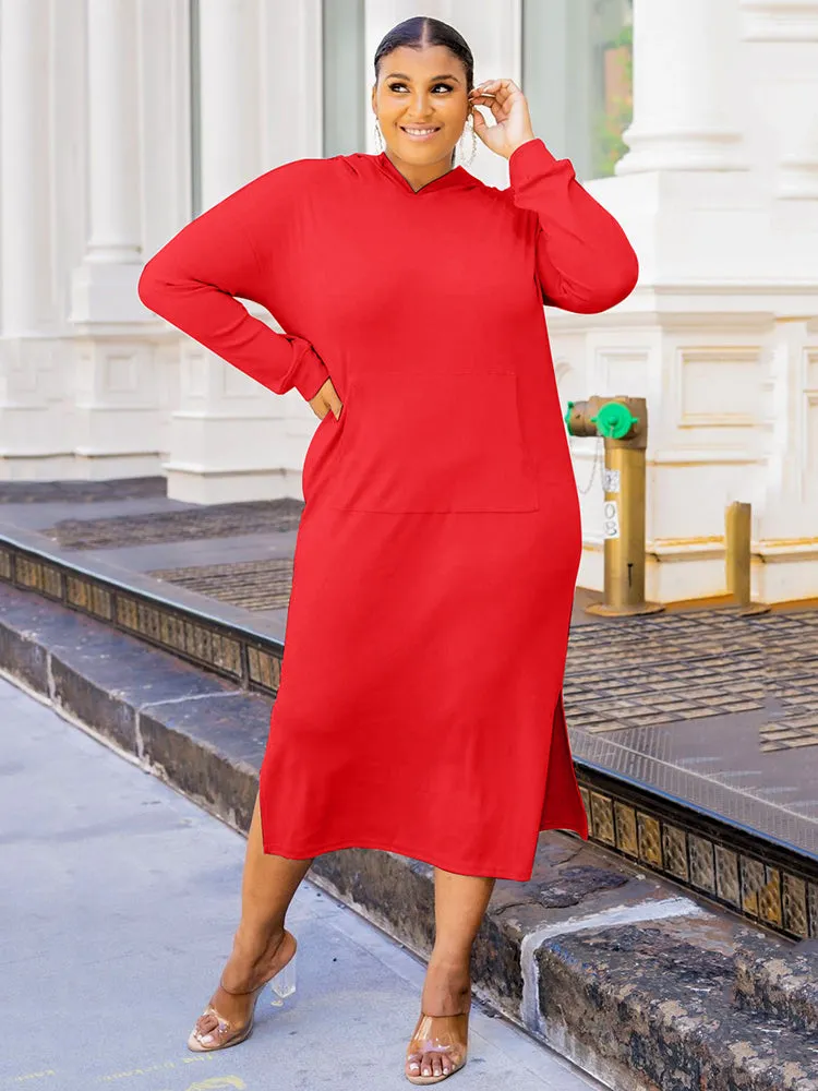 Solid Color Hoodie Long Dress