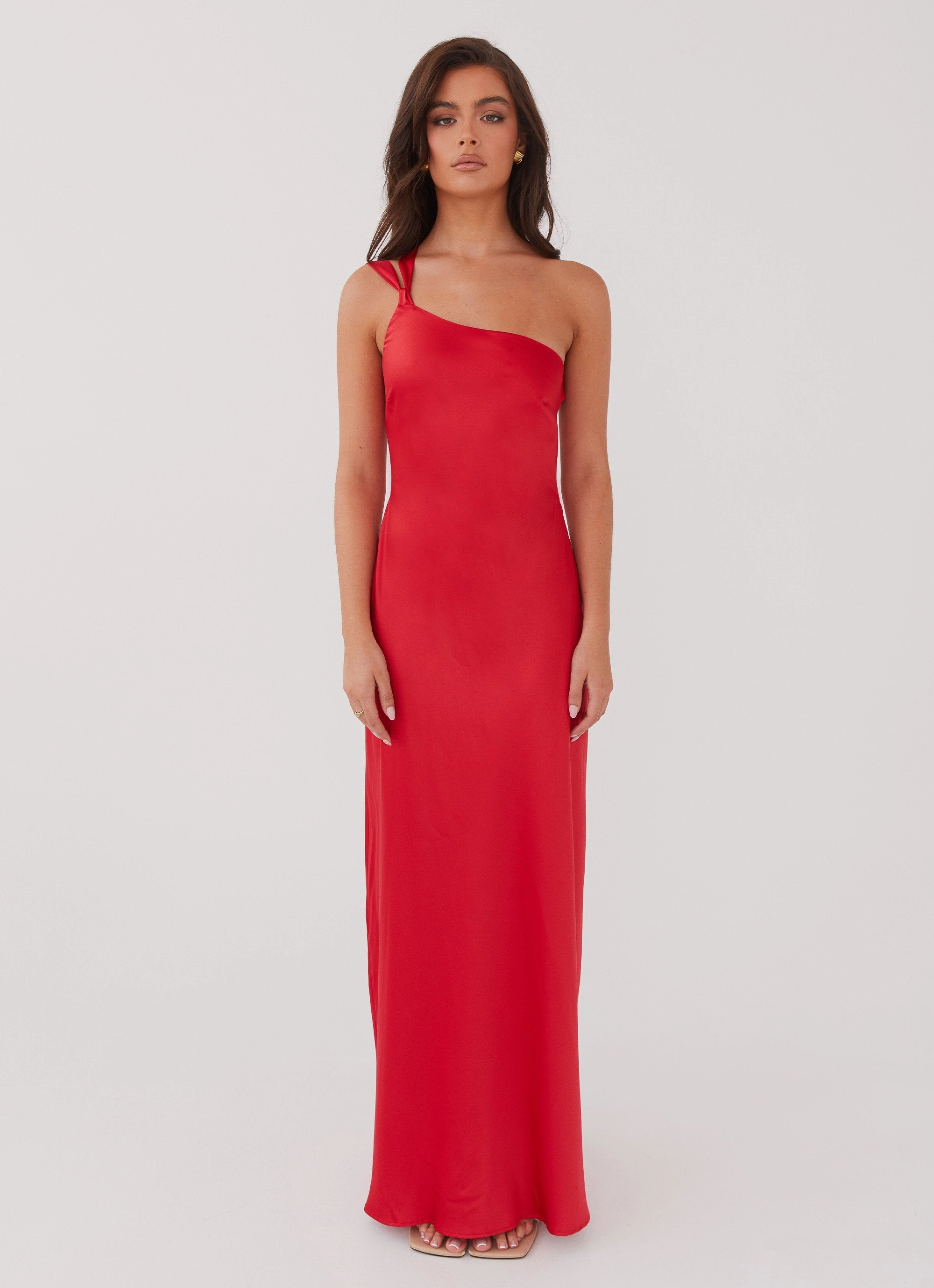 Silky Mood Versatile Touch Delancy One Shoulder Maxi Dress - Rouge Red