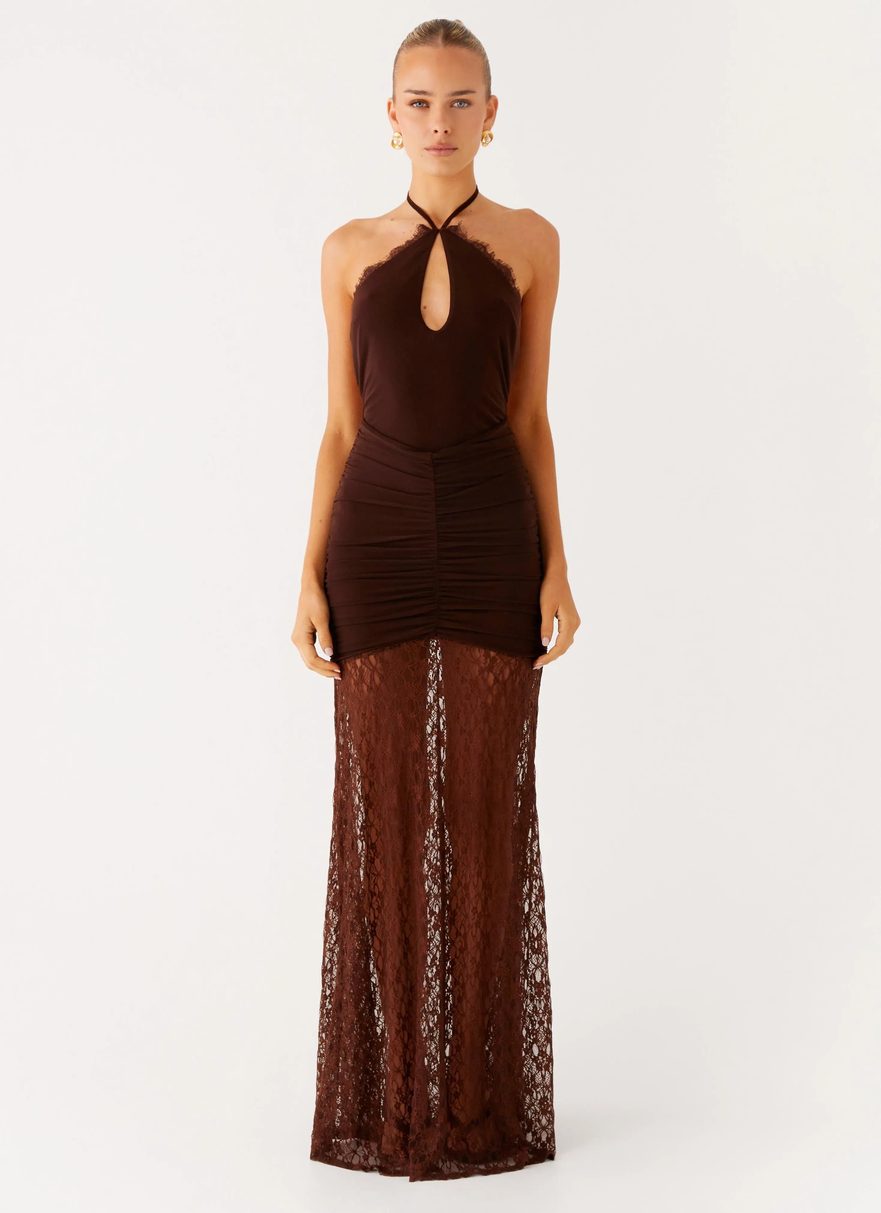 High Neck Somber Maxi Dress - Chocolate