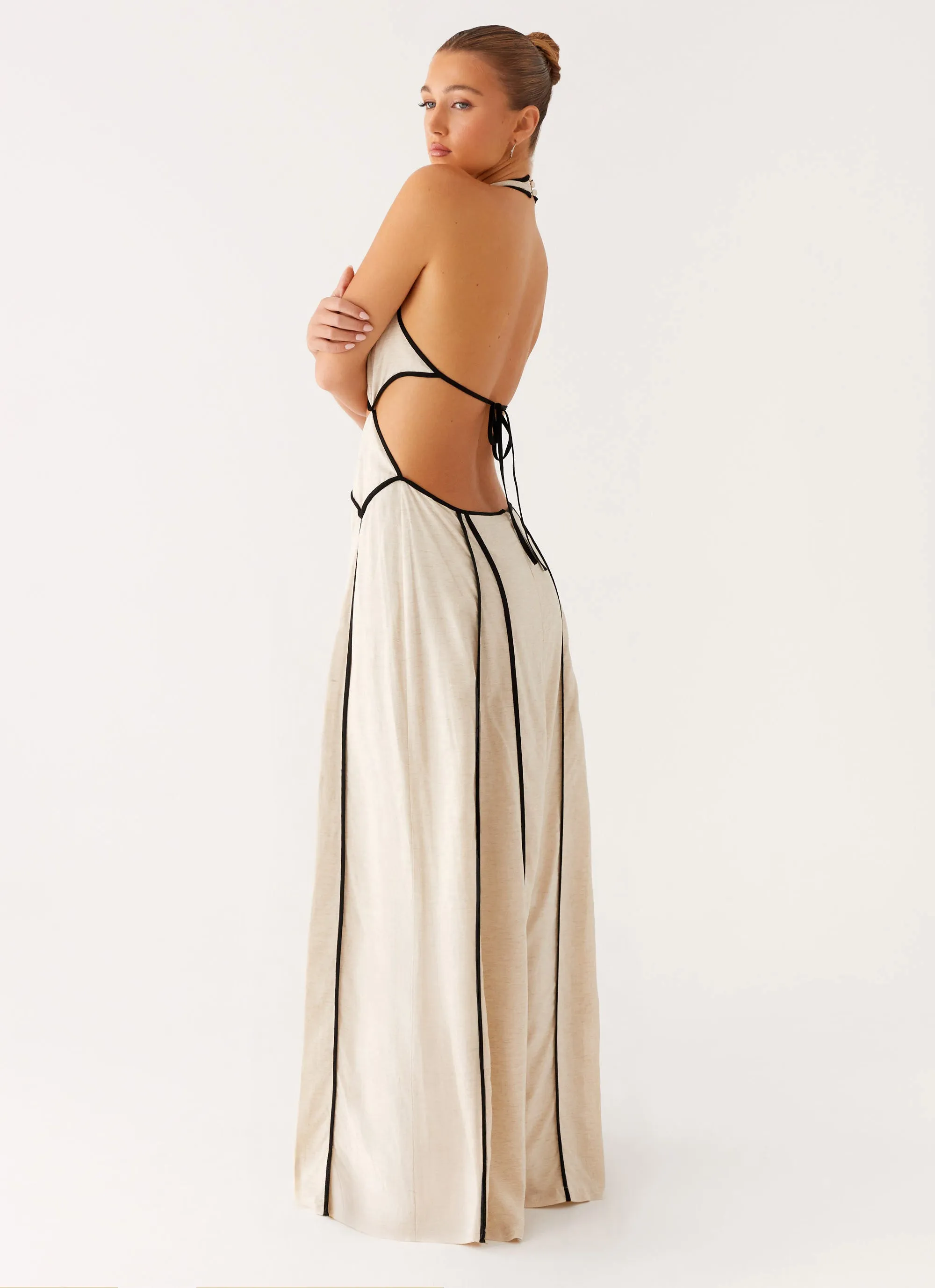 Sonnet Maxi Dress - Oatmeal High Density Weave Sustainable Choice