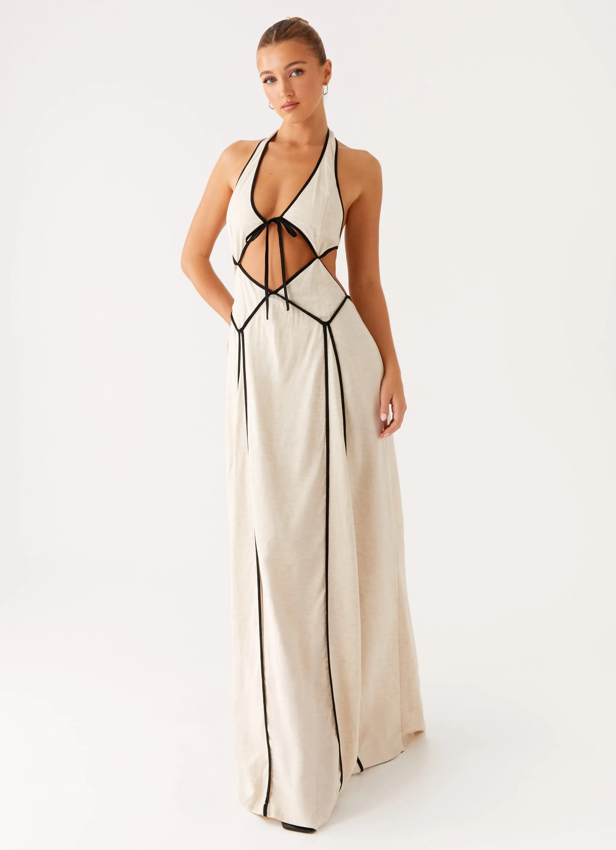 Sonnet Maxi Dress - Oatmeal Stretchable Material