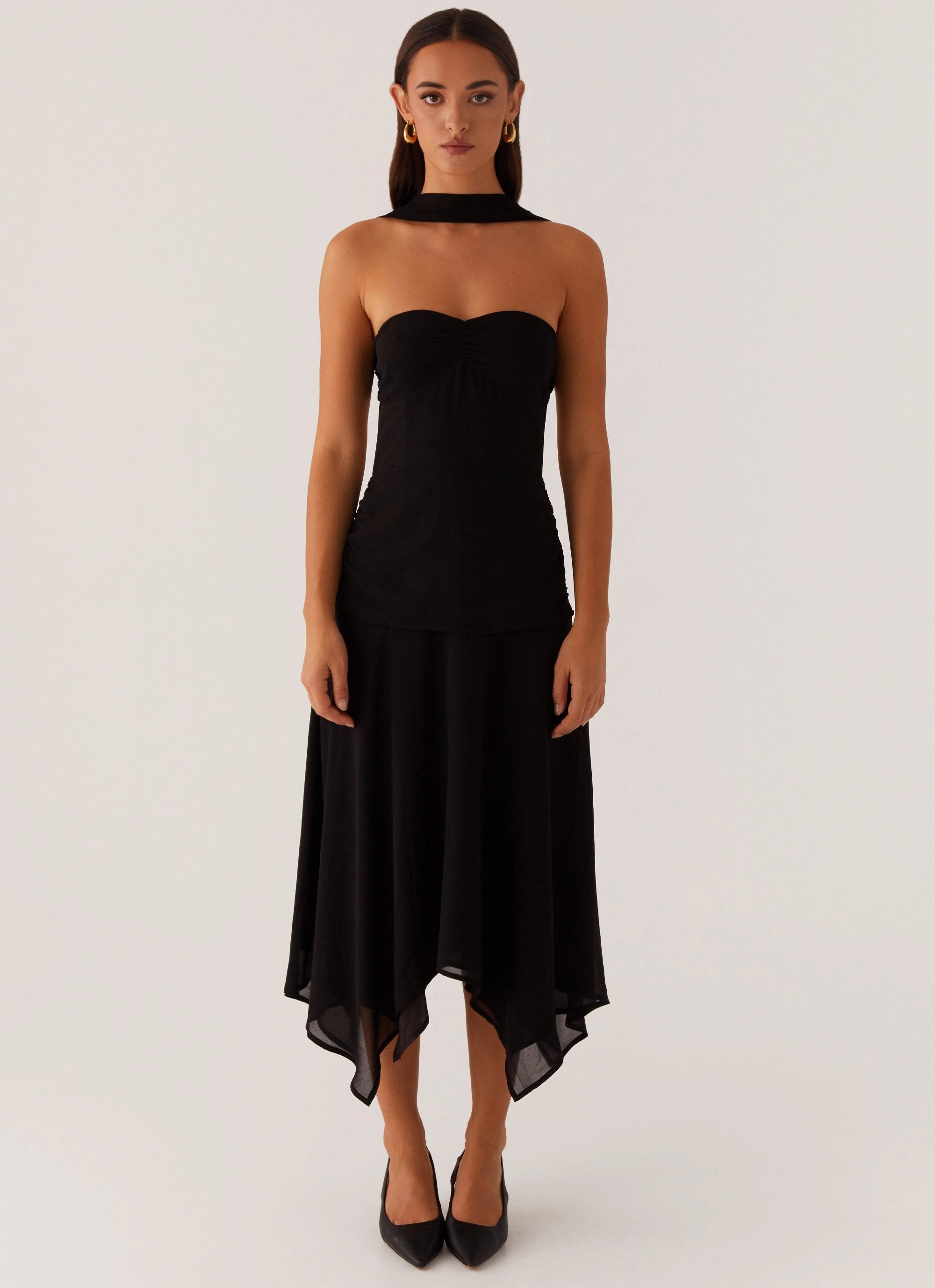 Leto Chiffon Midi Dress - Black Feminine Charm