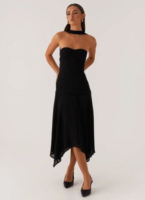 Sophisticated Fit Leto Chiffon Midi Dress - Black Leto Chiffon Midi Dress - Black Flattering Silhouette Wear
