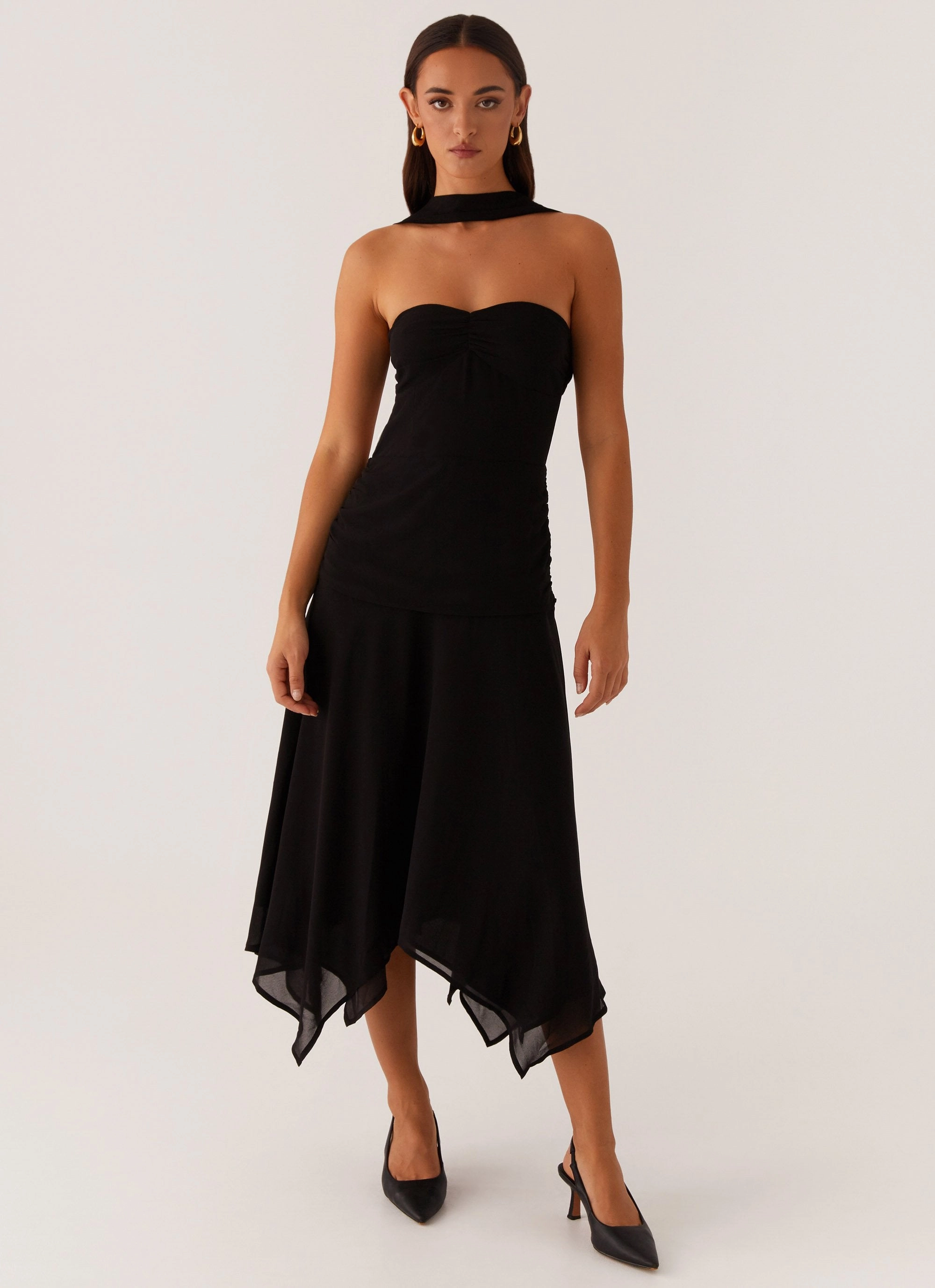 Refined Line windproof Leto Chiffon Midi Dress - Black