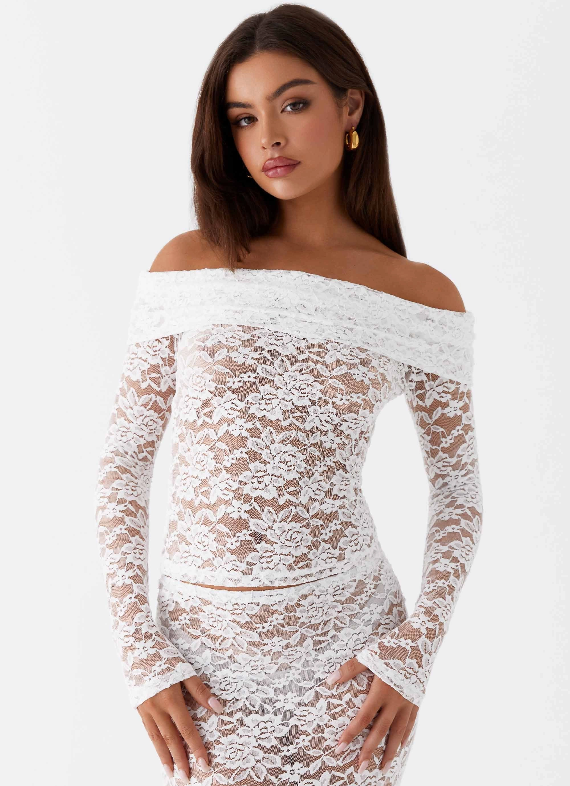 Fair-Trade Relax Line Zephyra Lace Long Sleeve Top - White