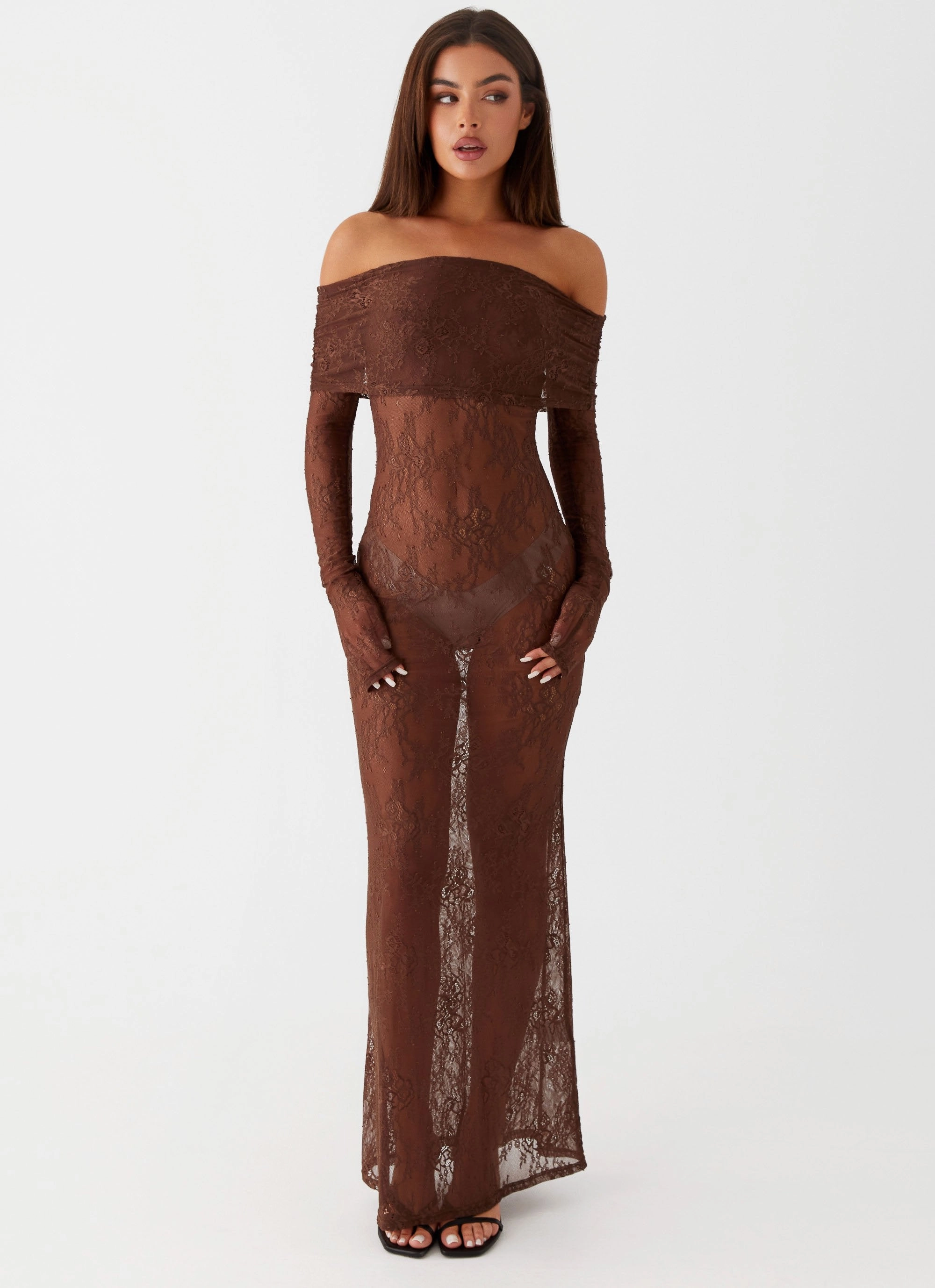 Nadia Lace Maxi Dress - Chocolate Sleek Flow Luxe Mood