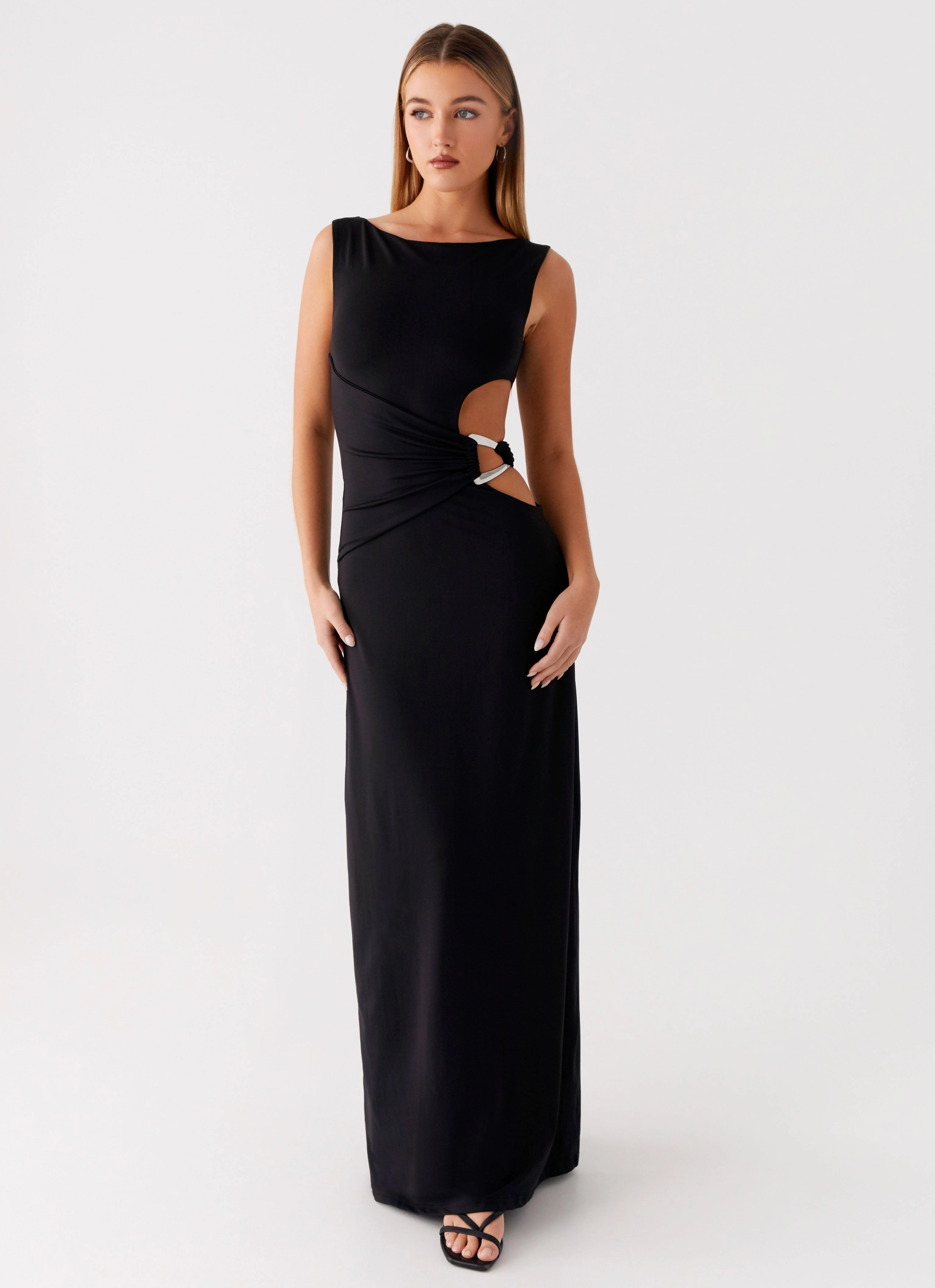Jayana Maxi Dress - Black Frayed-Edge Romantic Soft