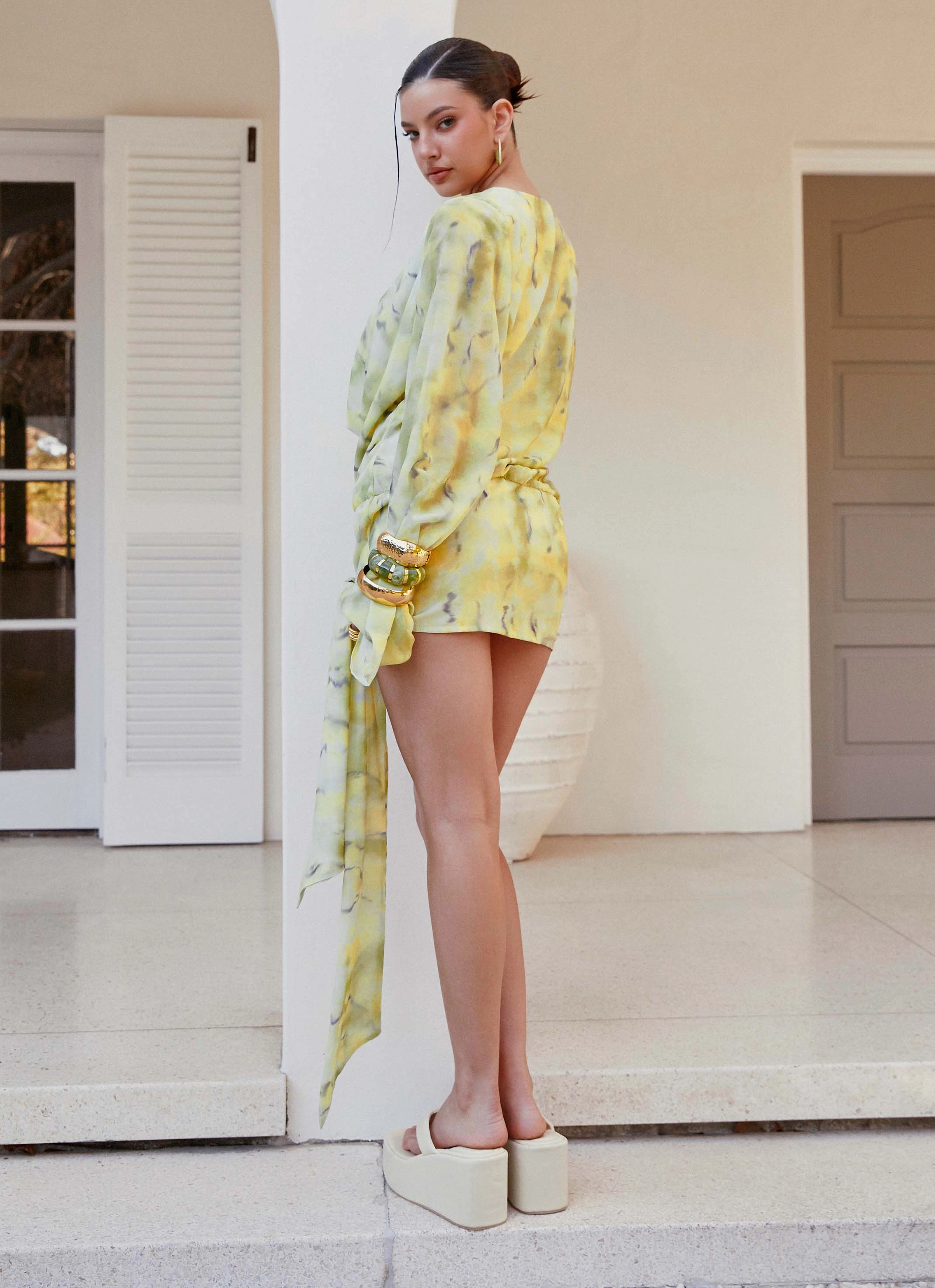 Smart Design Sorrel Long Sleeve Mini Dress - Yellow Tie Dye