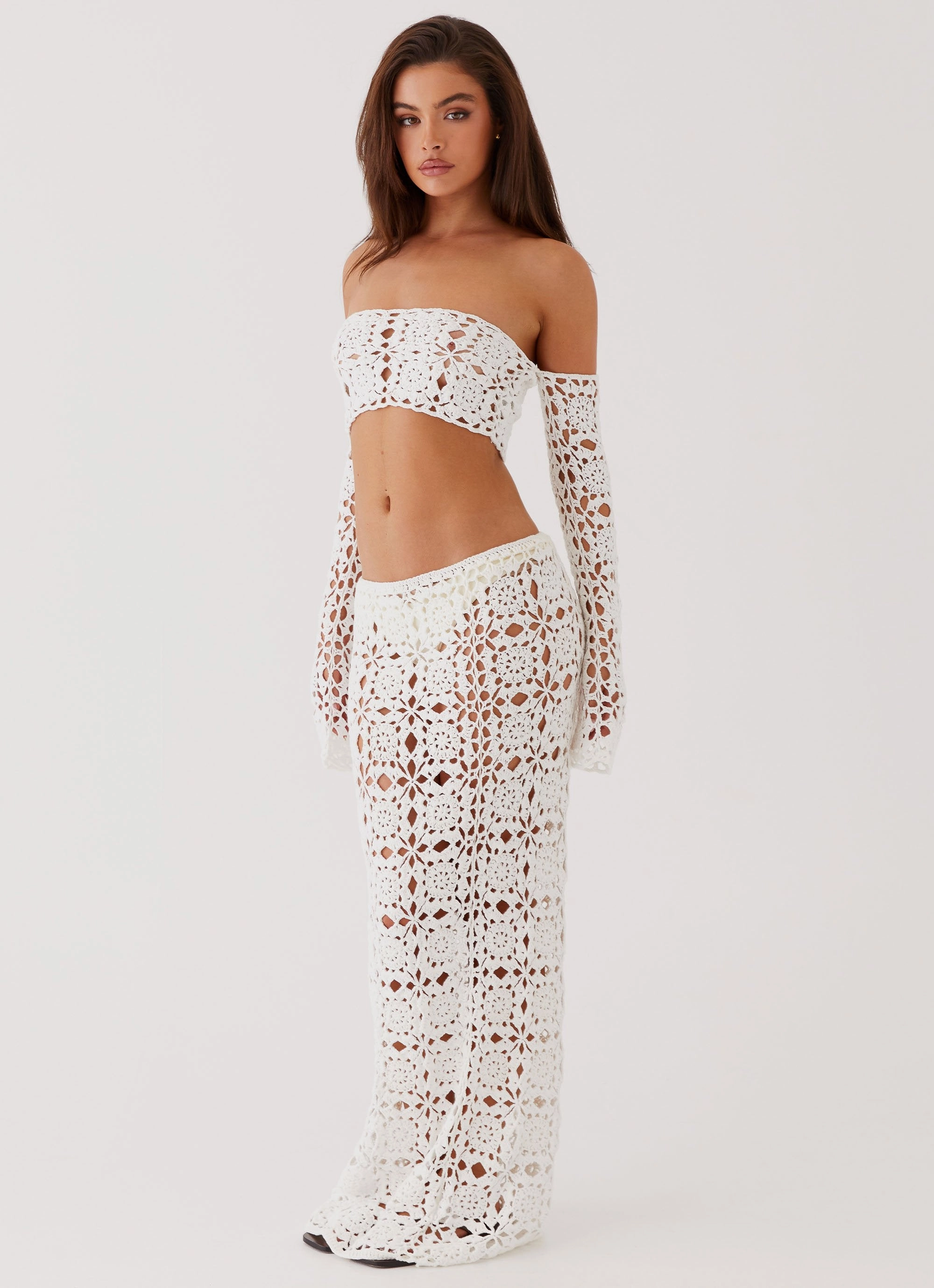 Sorrentino Crochet Long Sleeve Top - White Perfect Fit