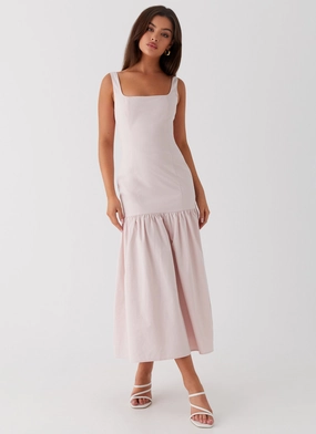 Spaghetti straps Ladylike Midi Dress - Pink Live Soft Ladylike Midi Dress - Pink