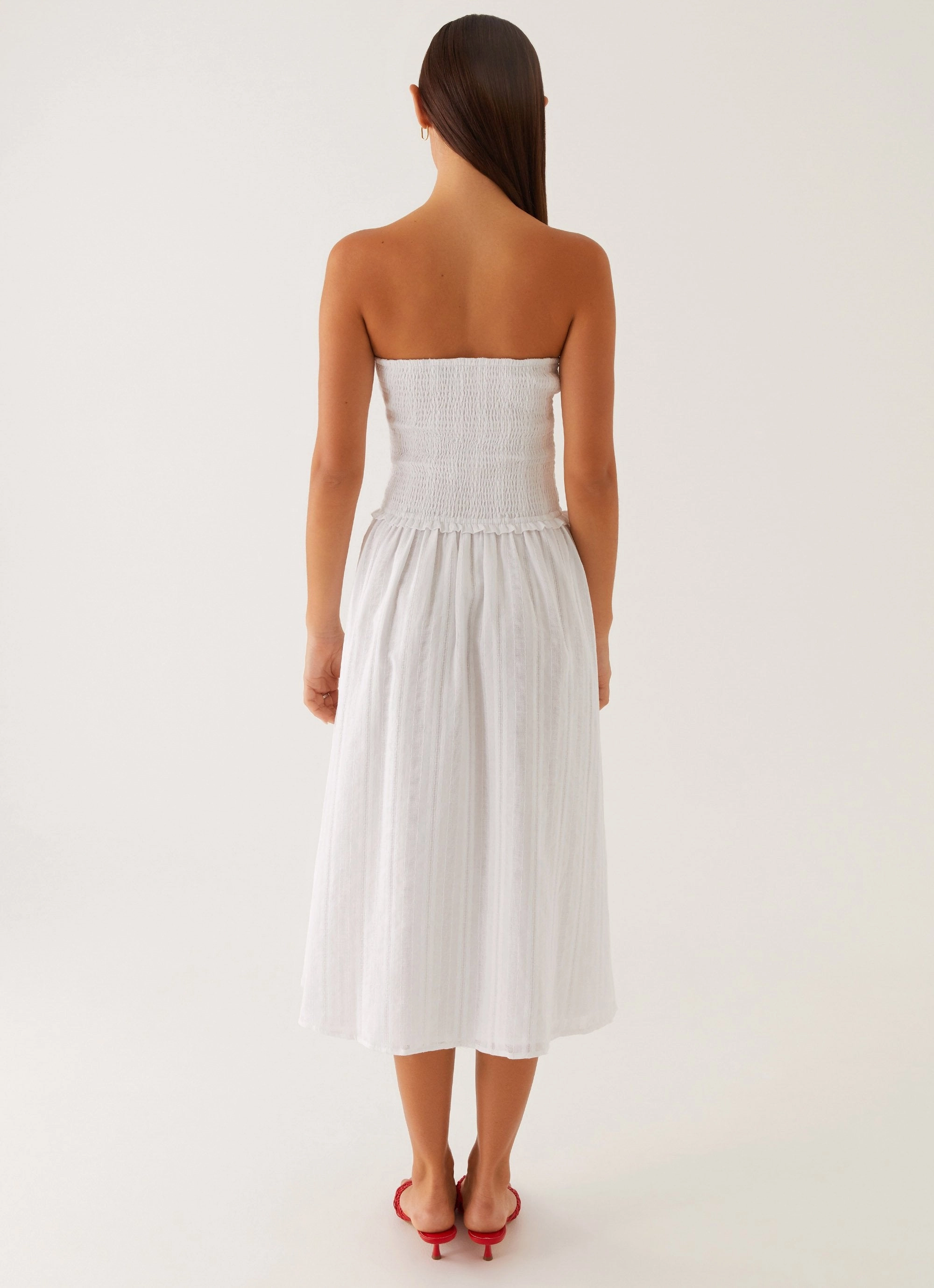 Cotton-Blend Semi Casual Lulie Shirres Midi Dress - Ivory