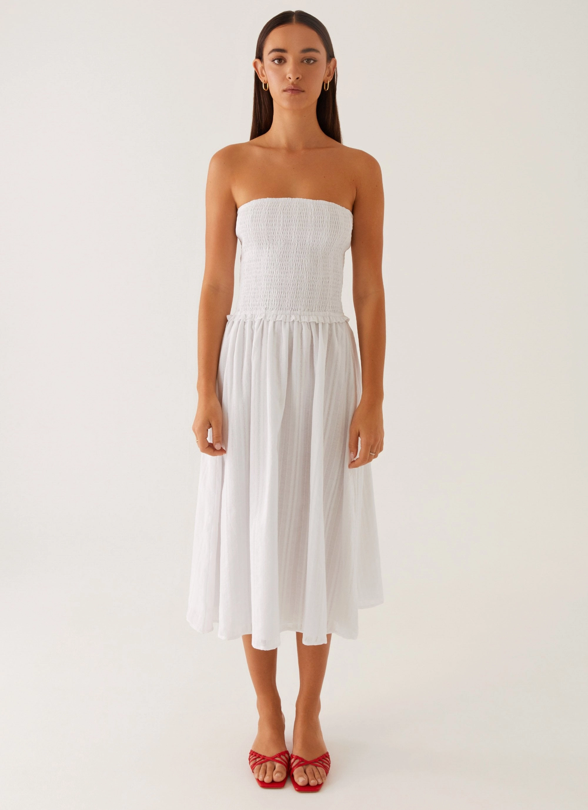 Draped-Style Lulie Shirres Midi Dress - Ivory