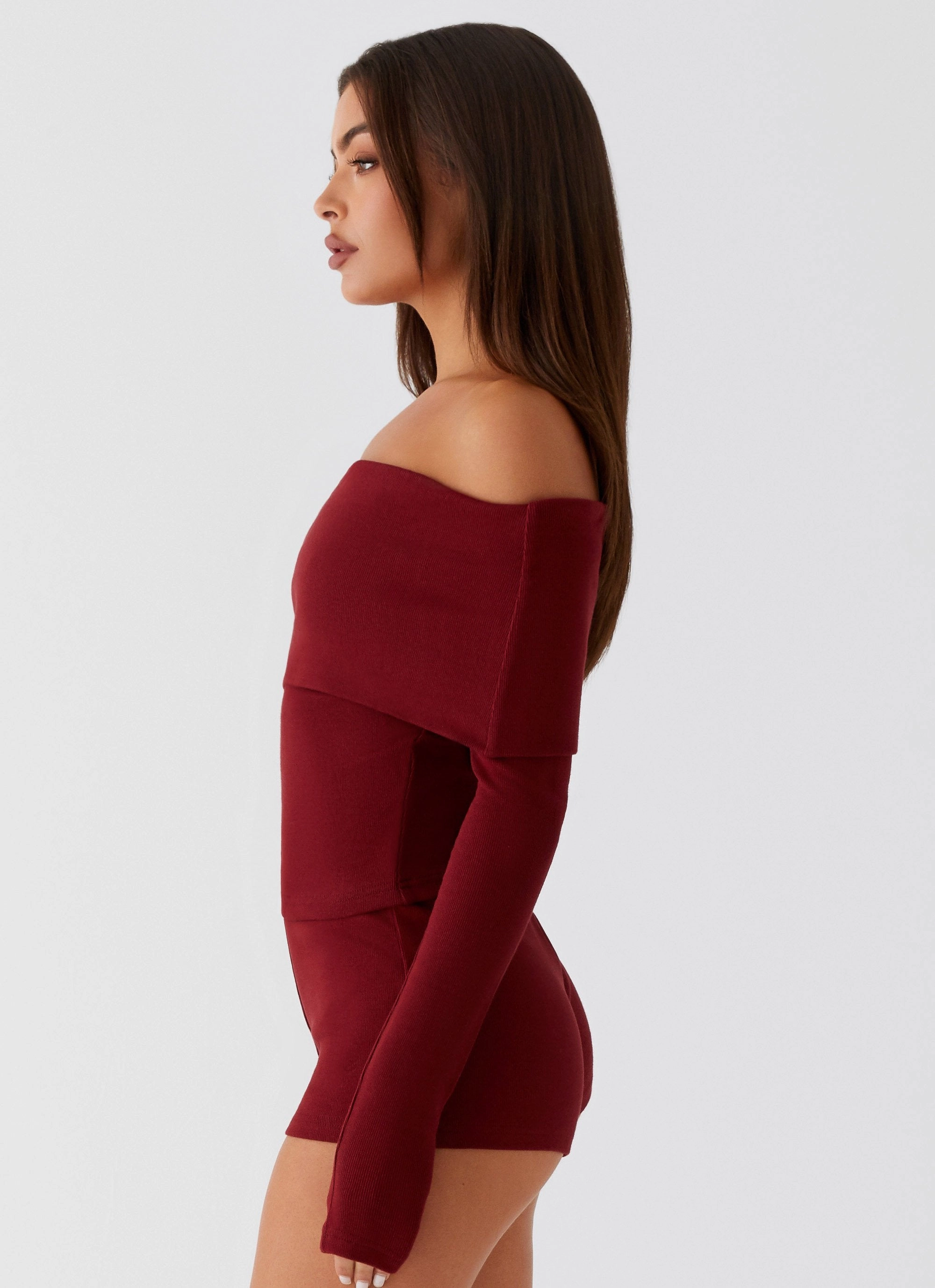 UltraSoft Blend Asymmetrical hem Spectate Long Sleeve Top - Maroon