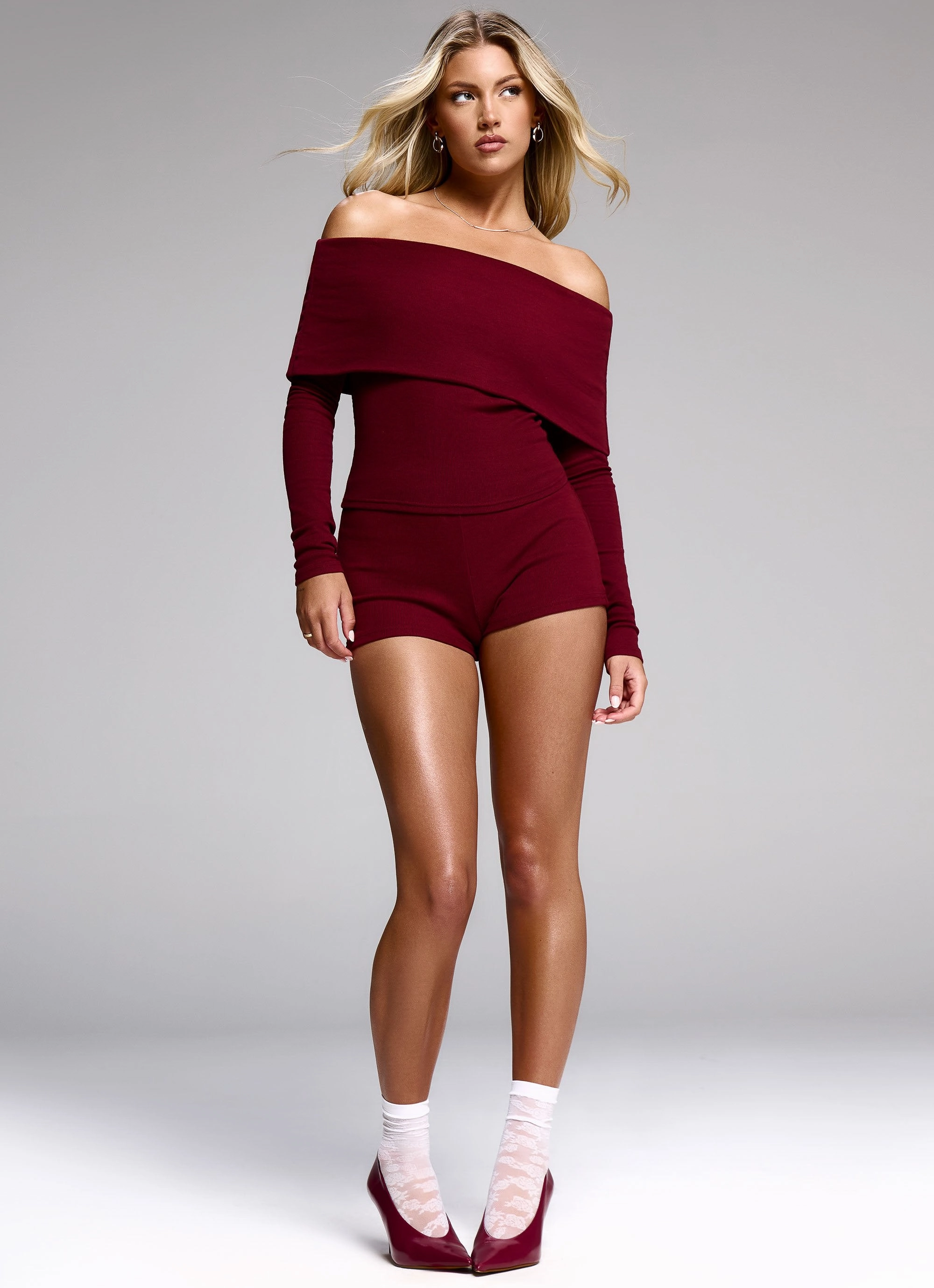 Casual Movement HighRiseWaist Spectate Mini Shorts - Maroon
