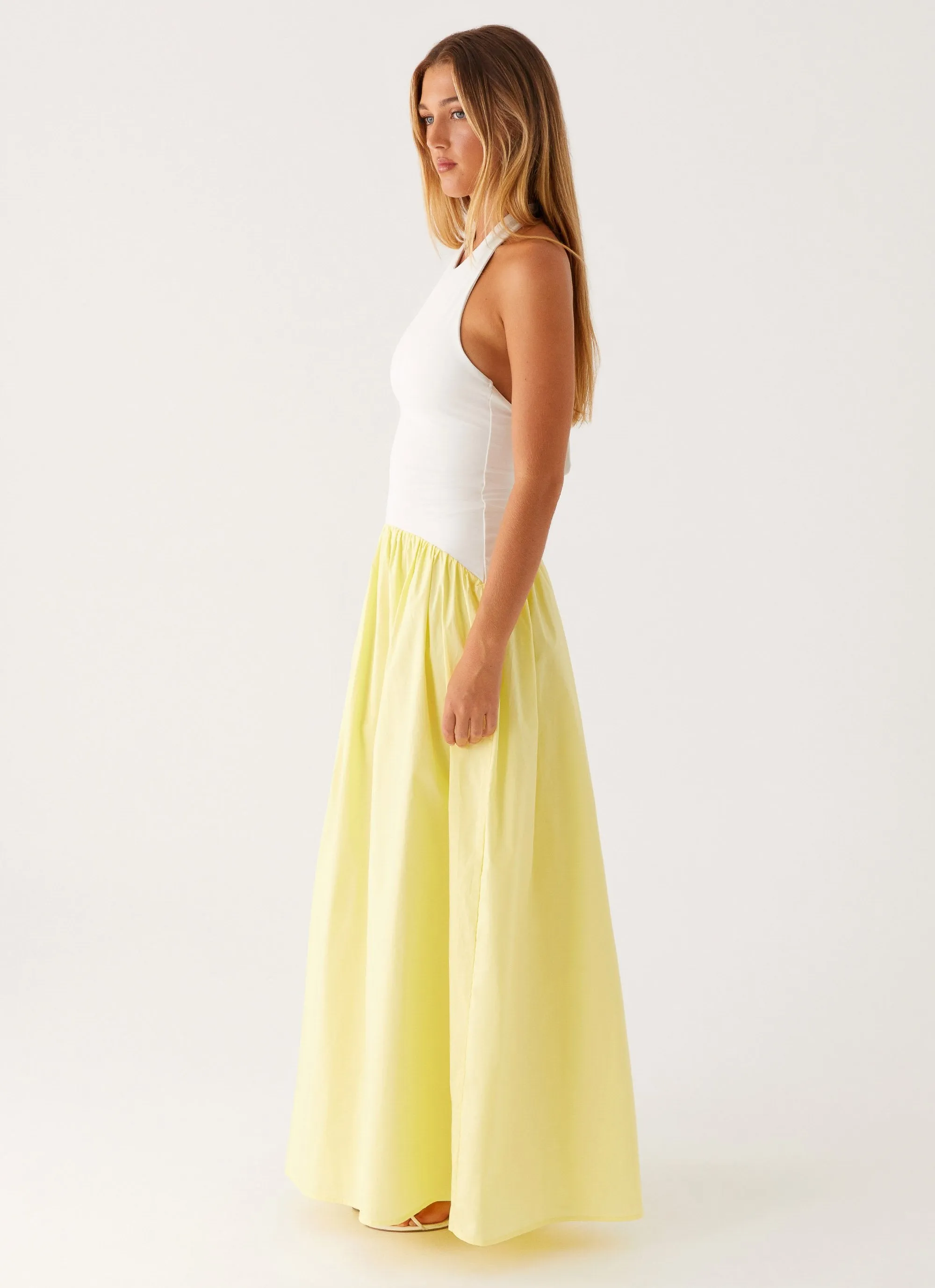 Elora Maxi Dress - Yellow Spliced color block Non Static Finish