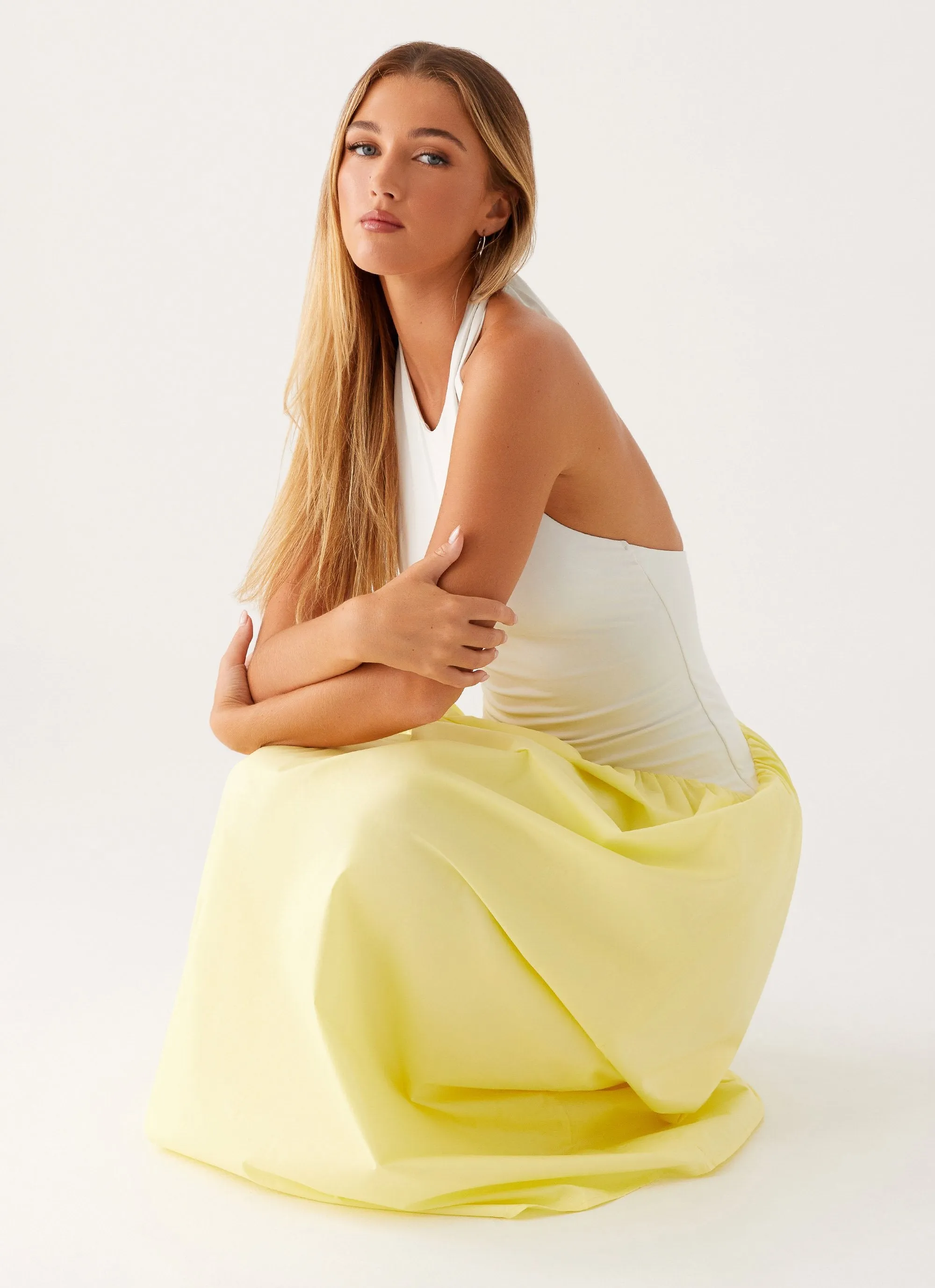 Spring Collection Breathable Material Elora Maxi Dress - Yellow Spliced