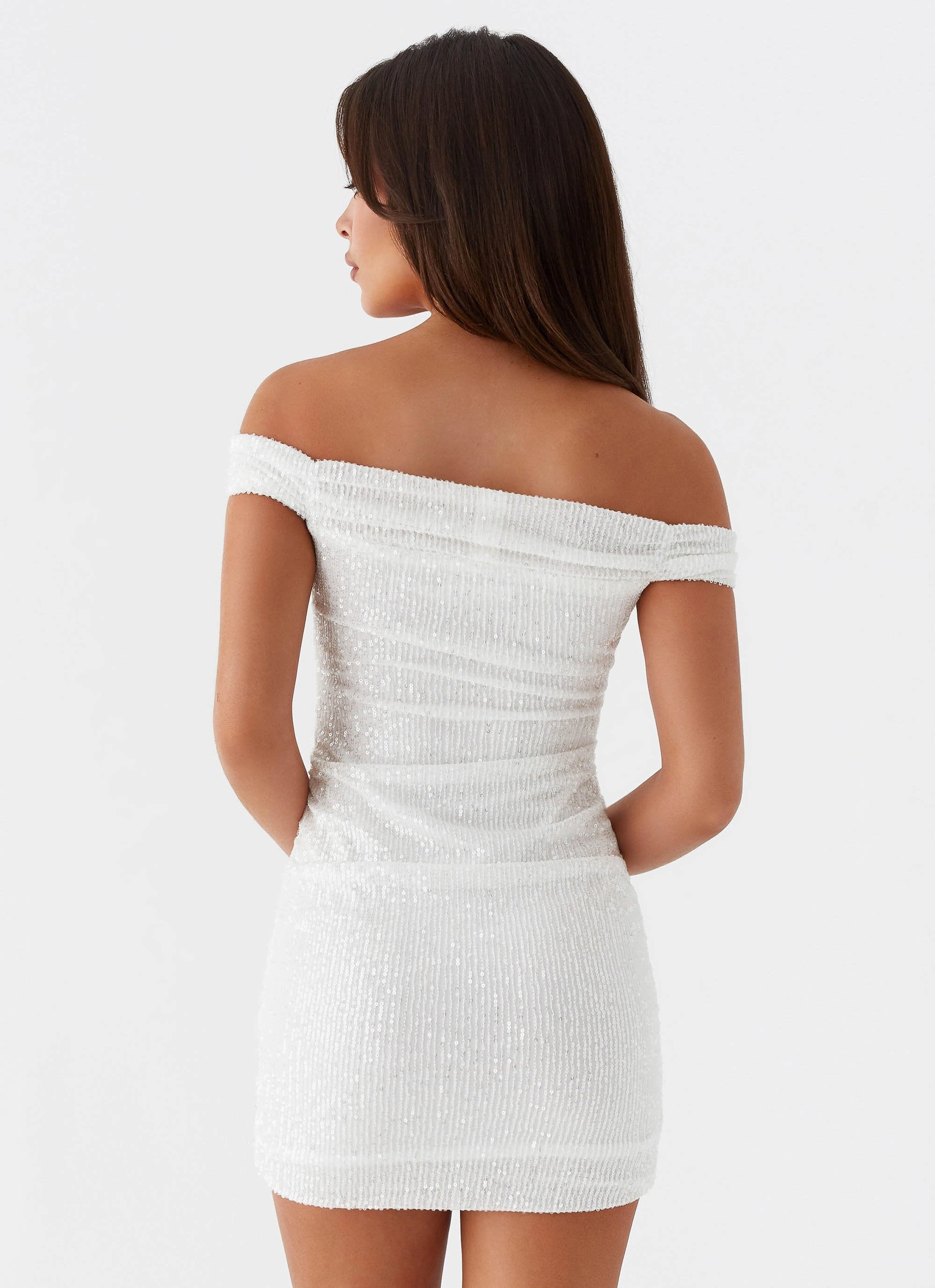 Luana Sequin Mini Dress - White Elegant Waist