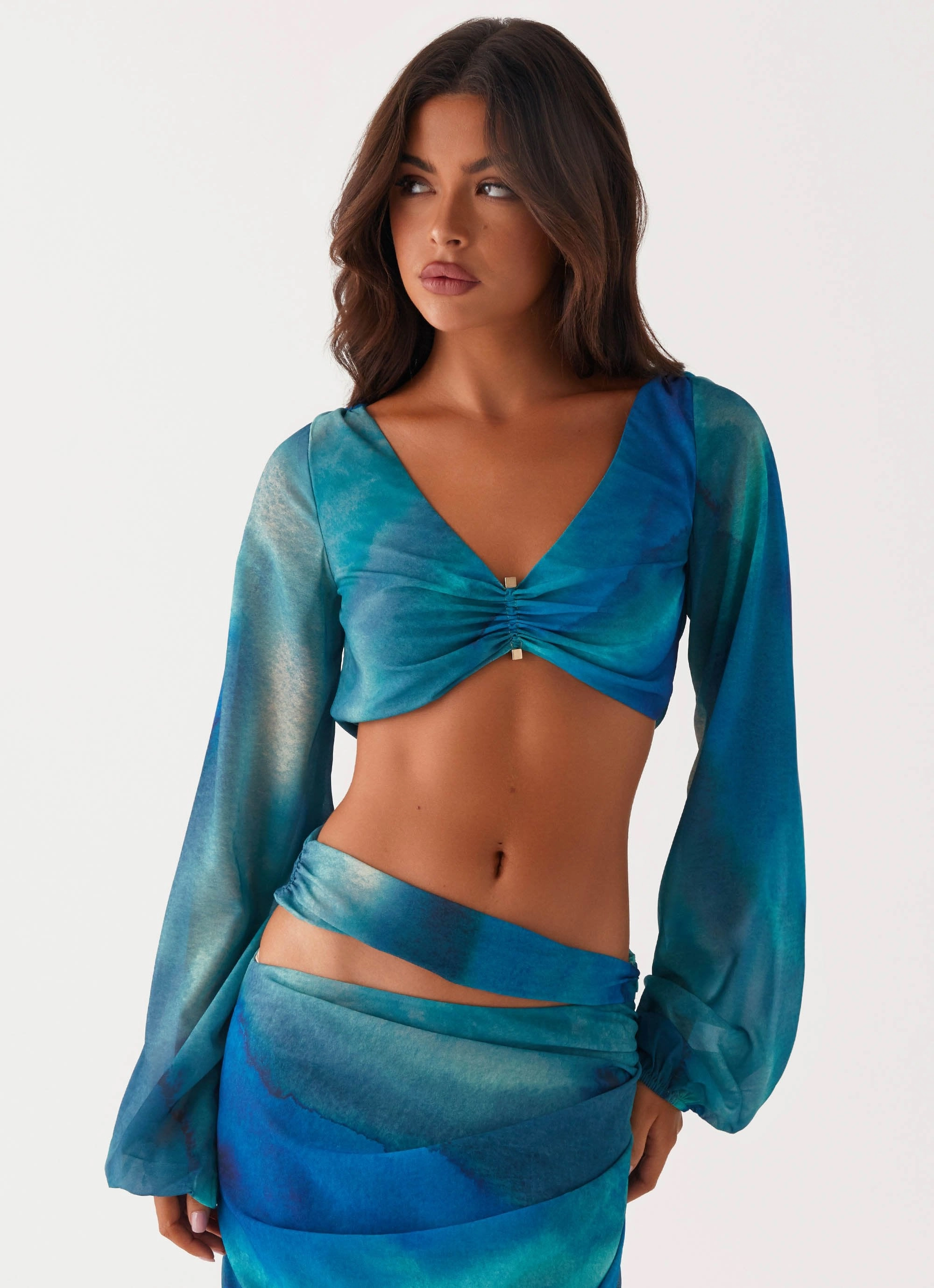 Perfect Silhouette Street Utility Austin Long Sleeve Top - Blue Tie Dye