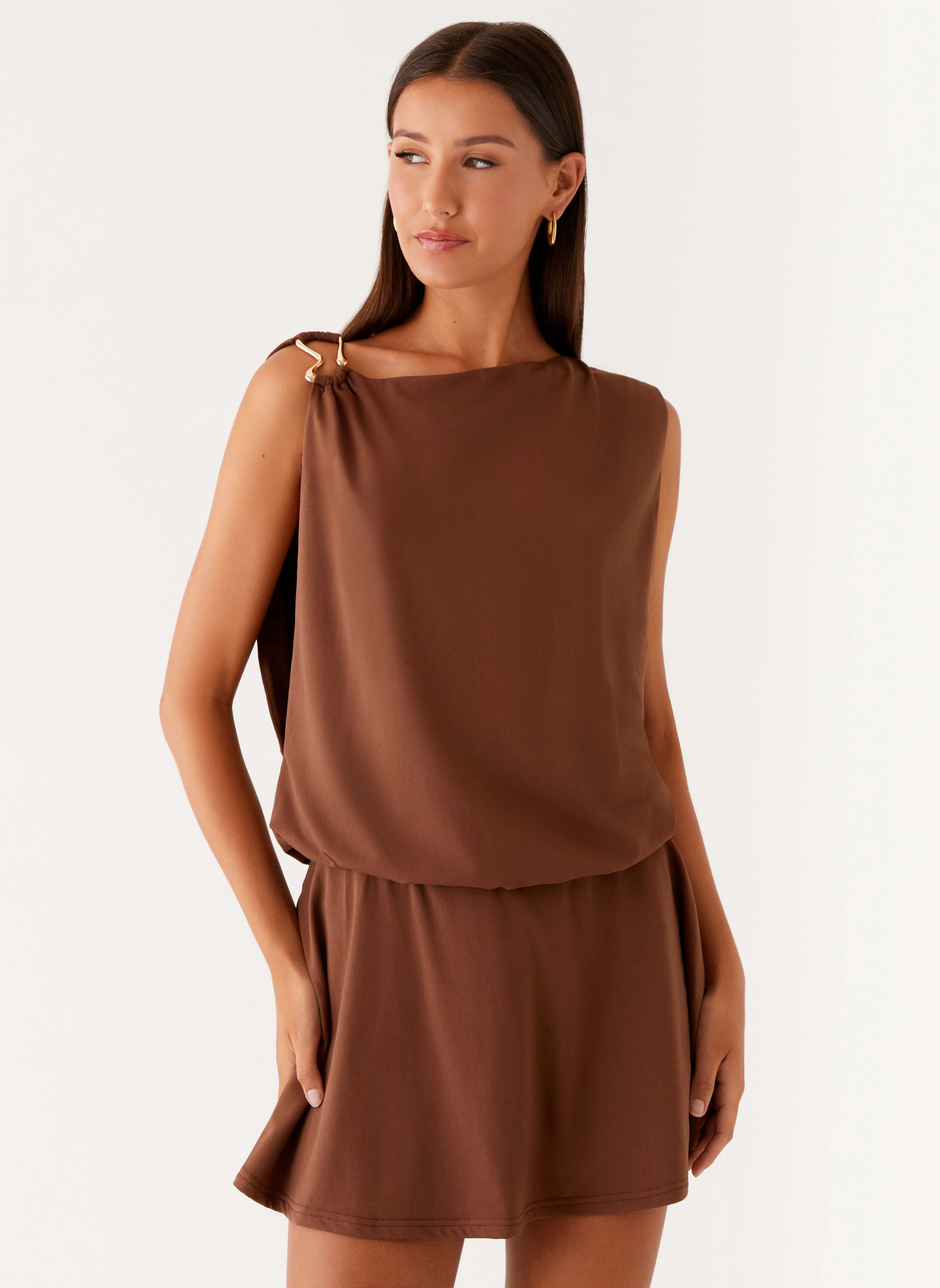Lined interior Wool-Blend Ala Mini Dress - Chocolate