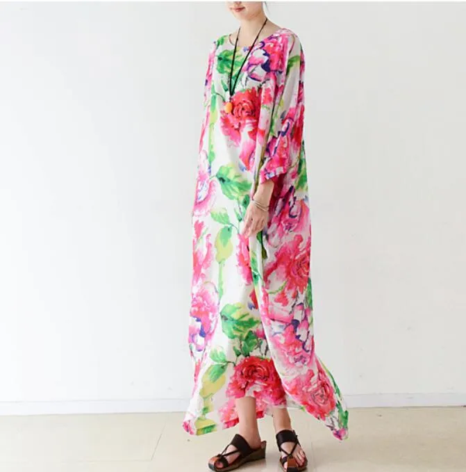 Spring Floral Loose Long Dresses Plus Size AMT962328