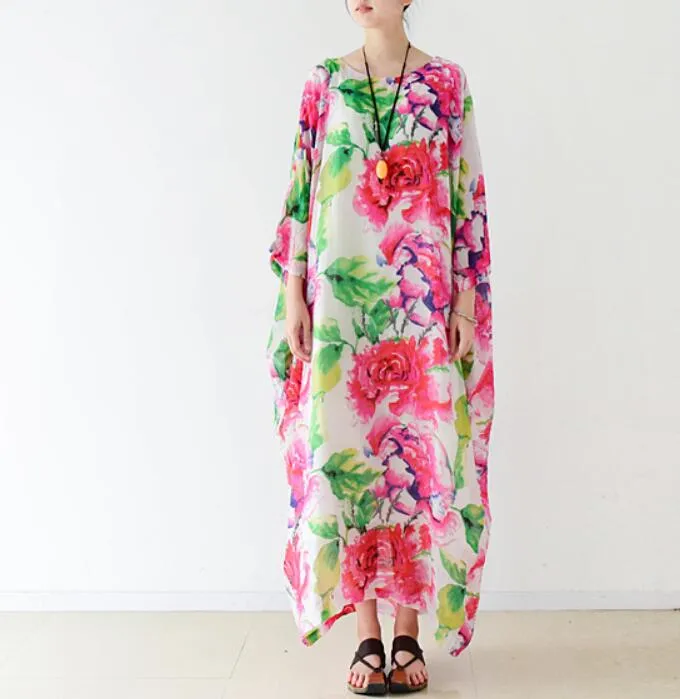 Spring Floral Loose Long Dresses Plus Size AMT962328