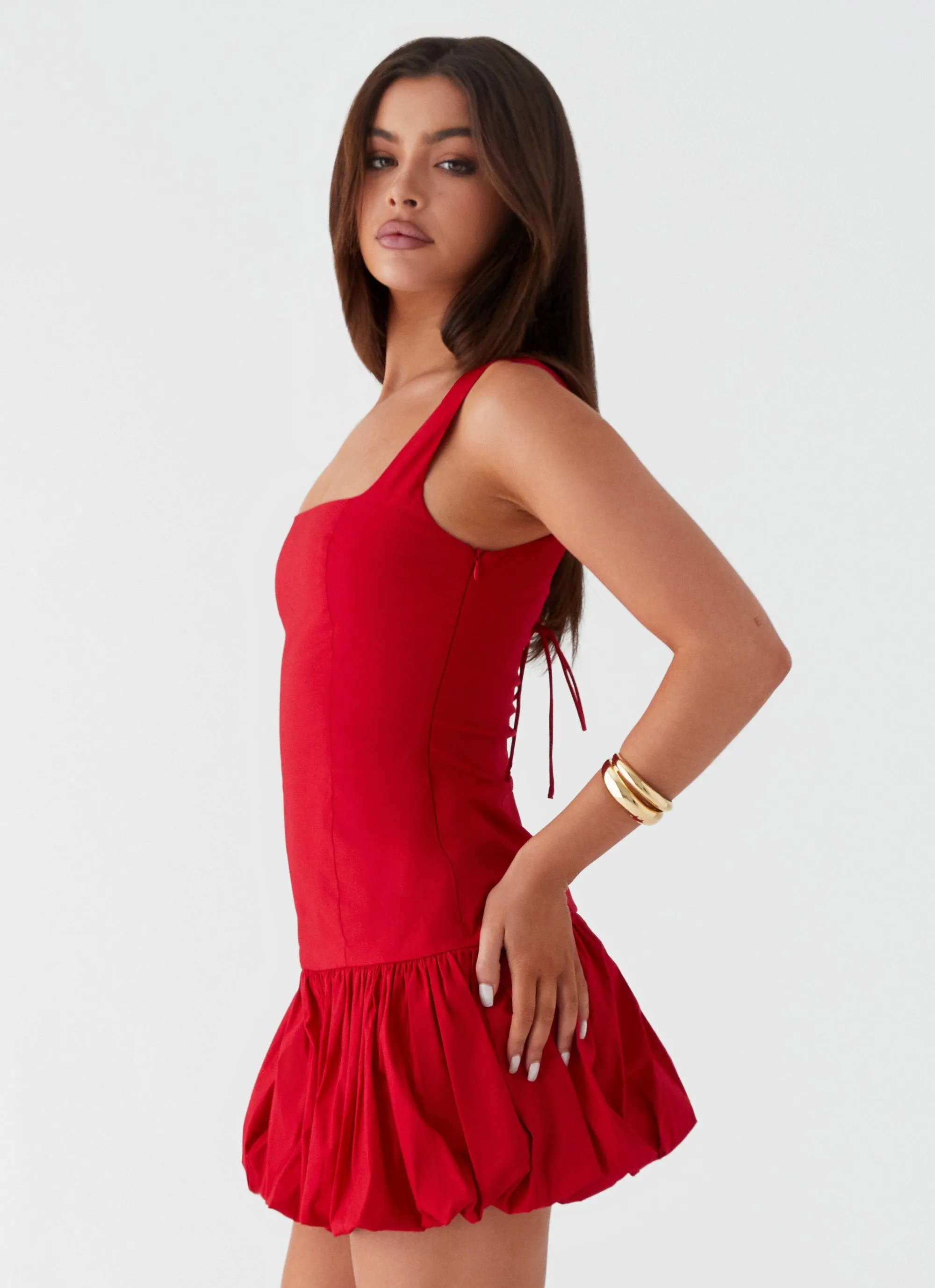 Lexy Mini Dress - Red Clean Edge Trim Earthy Palette