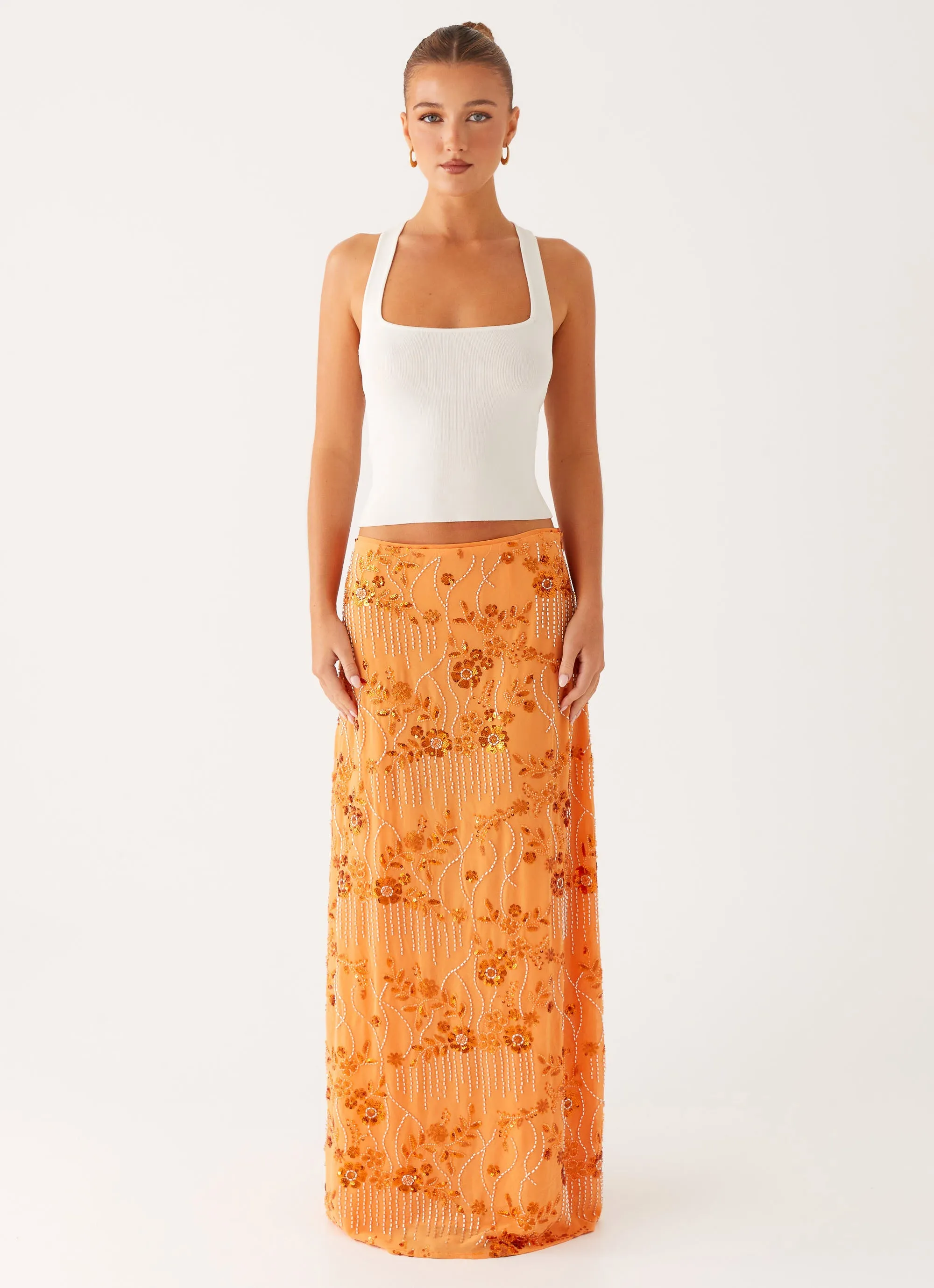 Tear Resistant Material Corinna Low Rise Sequin Maxi Skirt - Orange