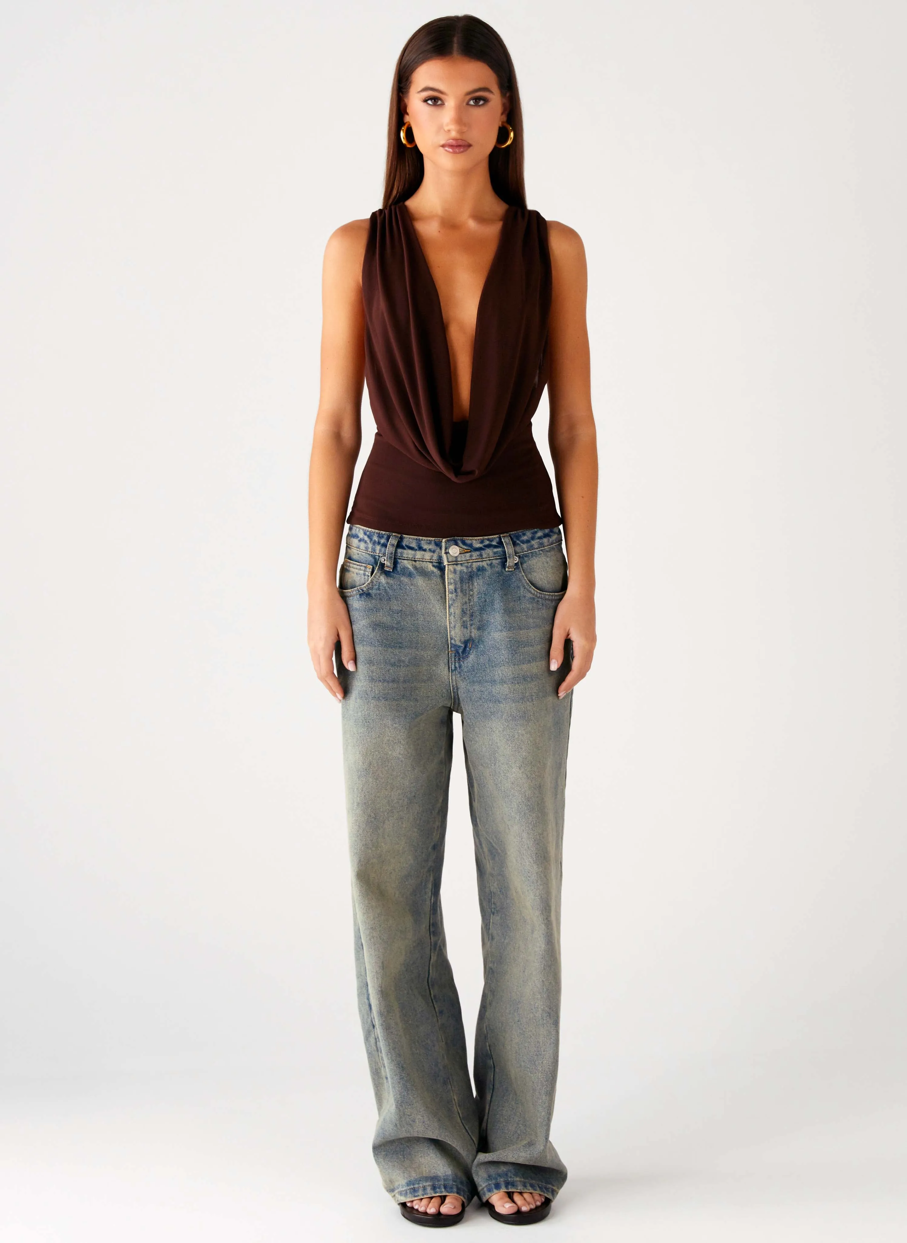 Oracle Top - Chocolate Subtle Texture Weave HiddenStoragePocket