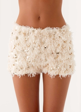 Move Freely Candy Sequin Mini Shorts - White