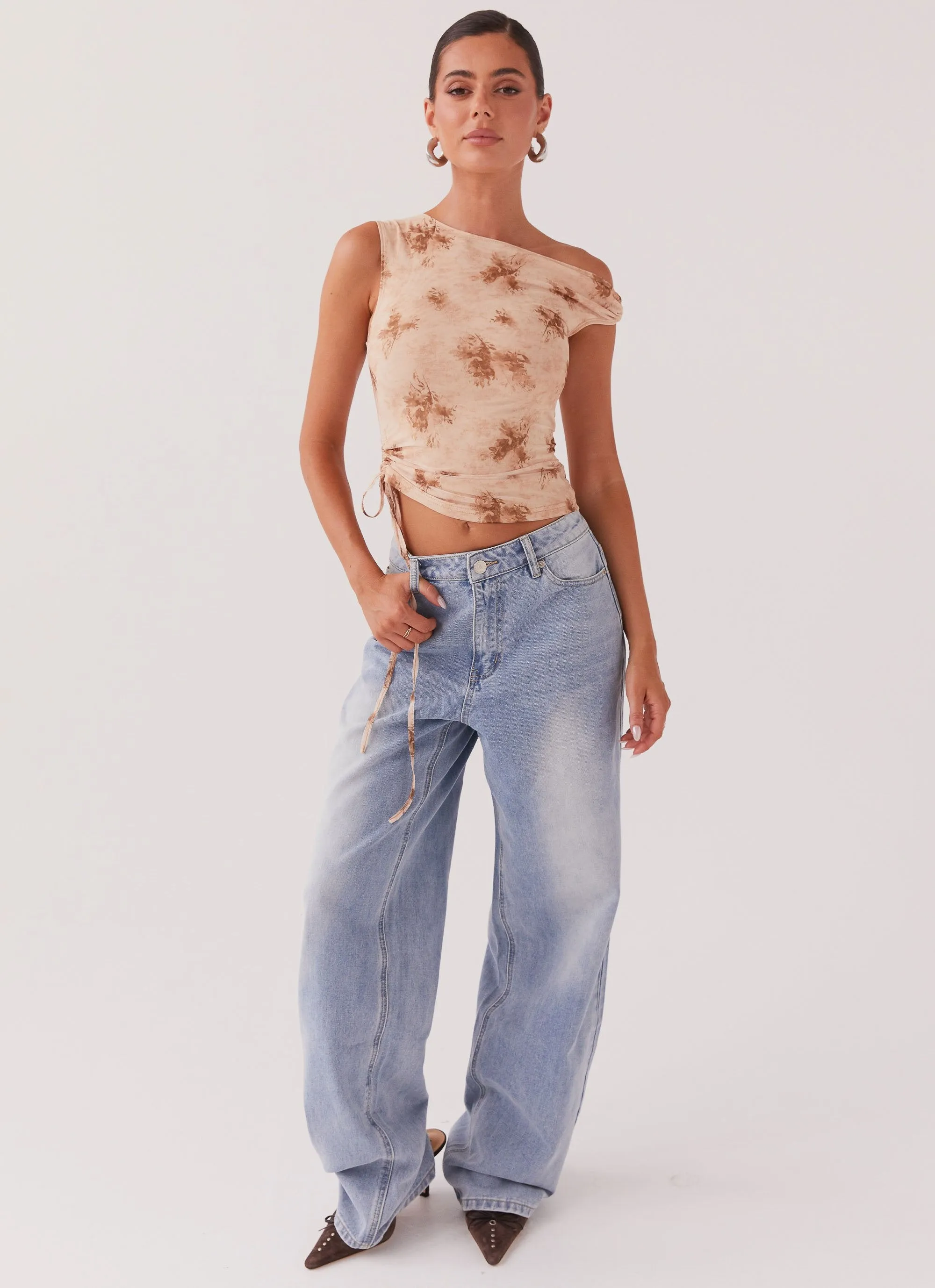 Cool Fabric Til Sunrise Off The Shoulder Top - Taupe Smoke