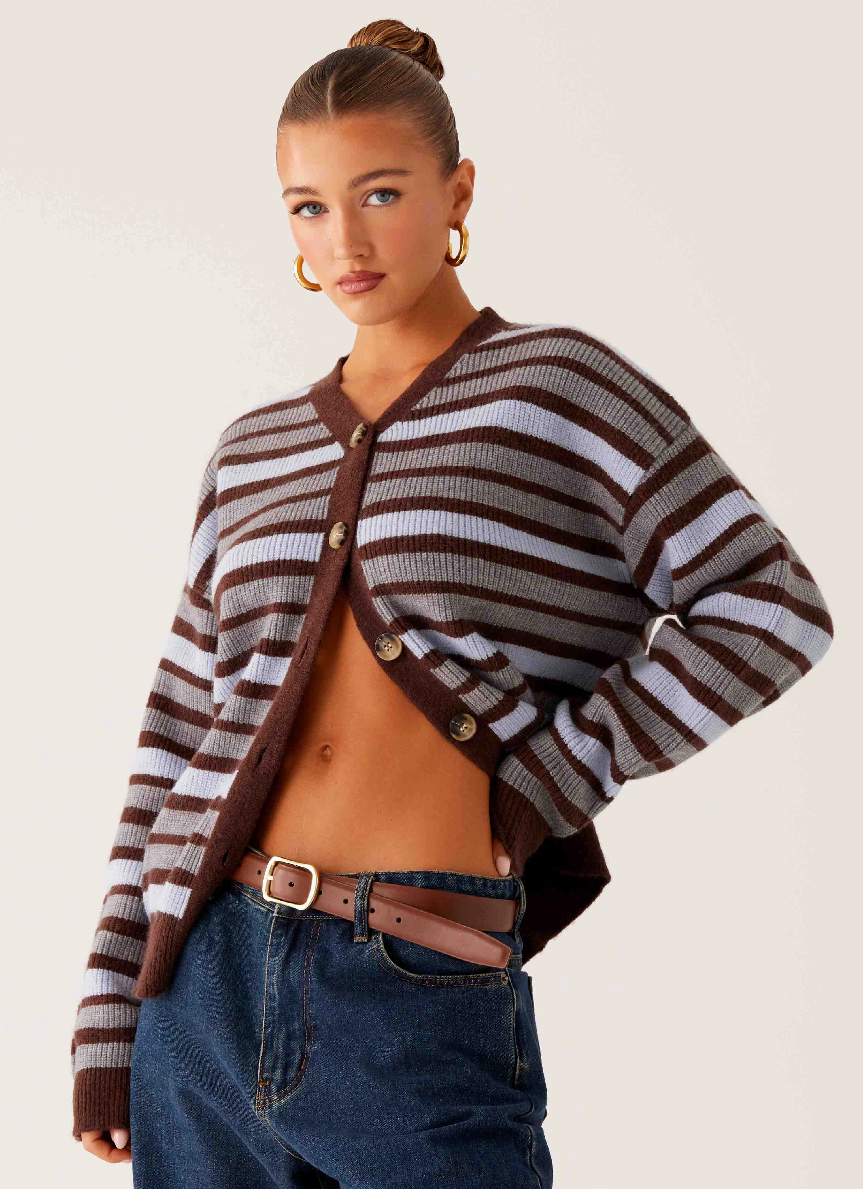 EcoFriendlyBlend Charlie Oversized Cardigan - Tawny Stripe