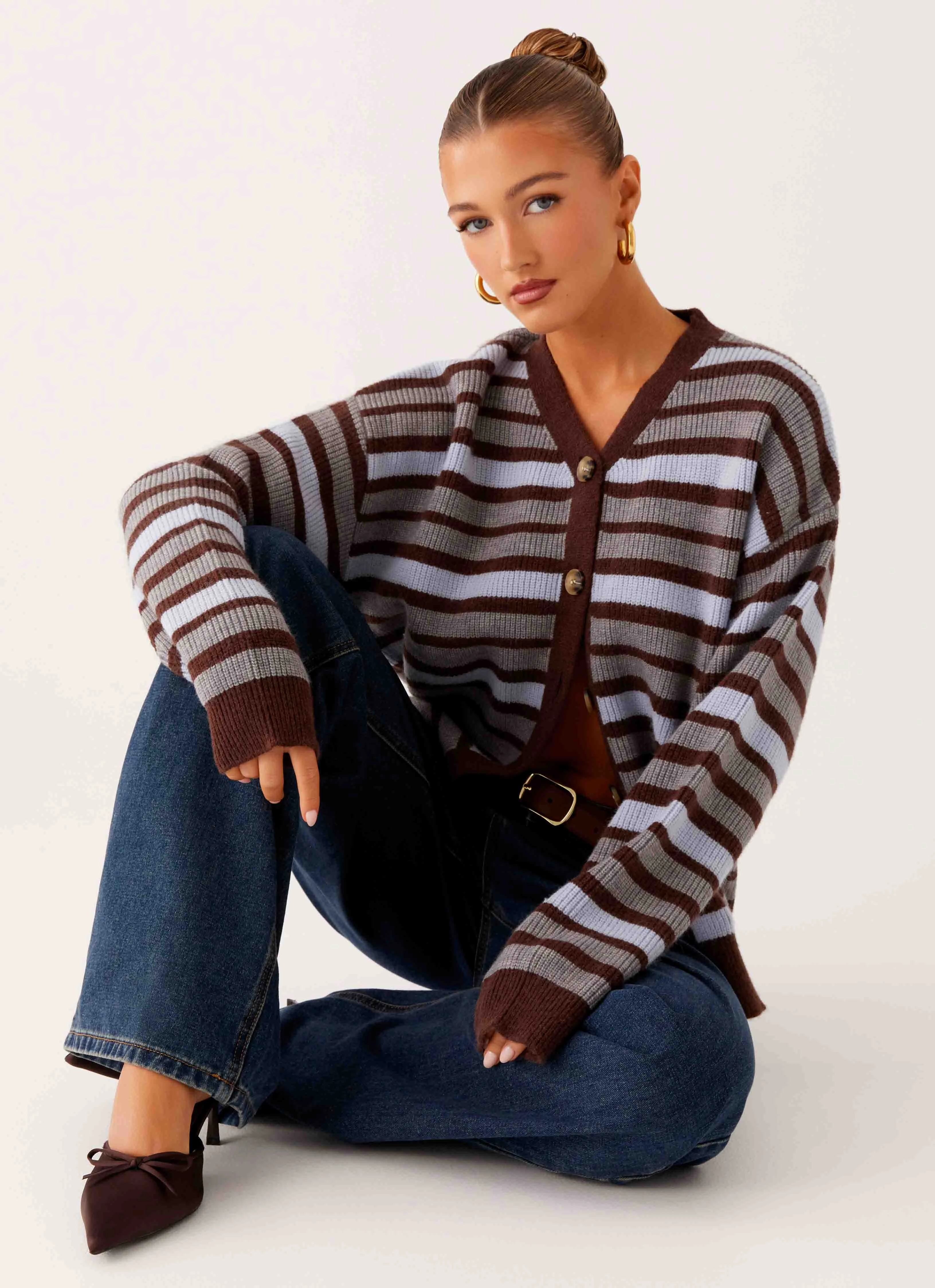 Formal Wear Charlie Oversized Cardigan - Tawny Stripe