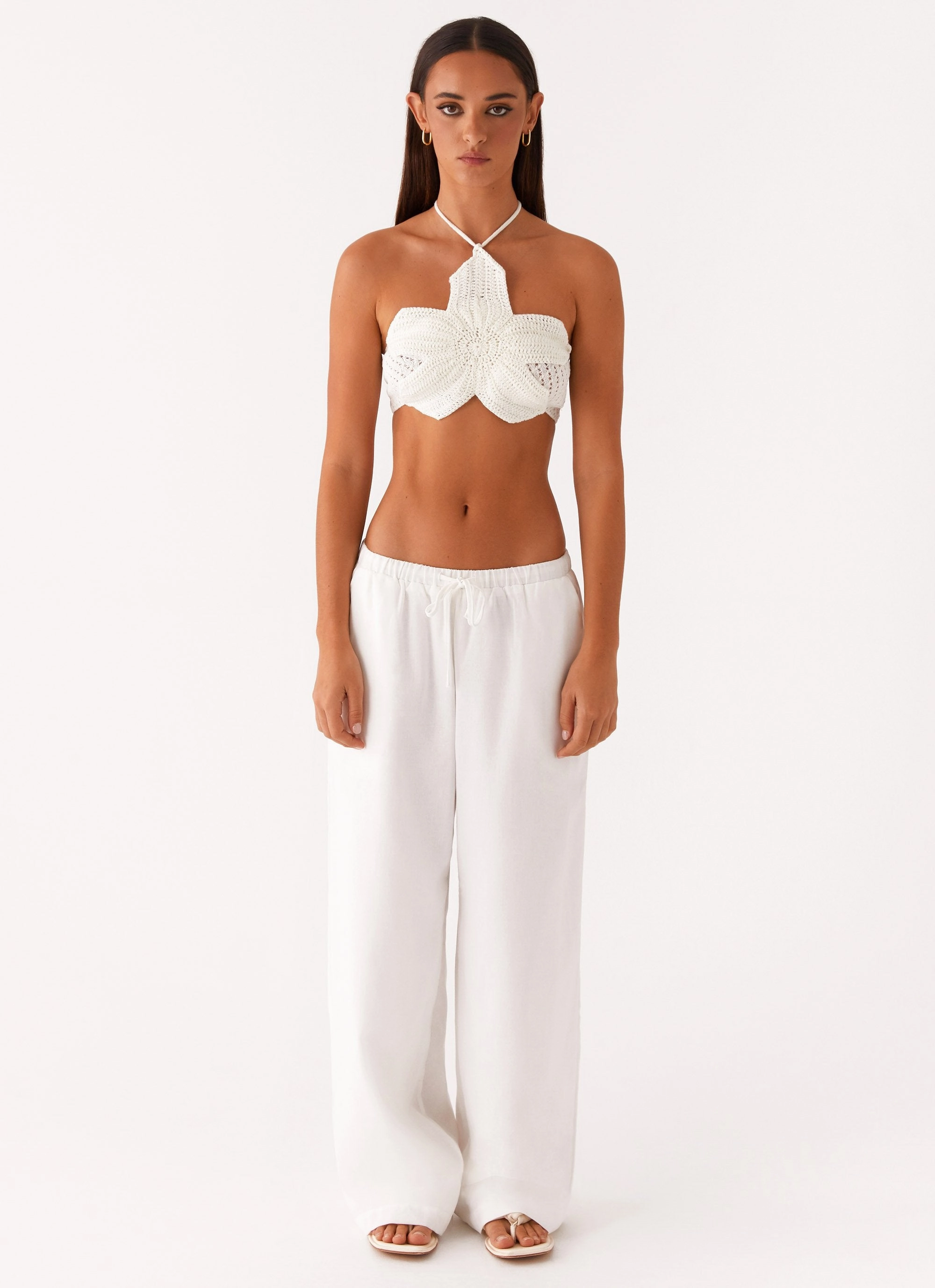 Comfy Style YarnDyed Stripes Palmilla Crochet Top - White
