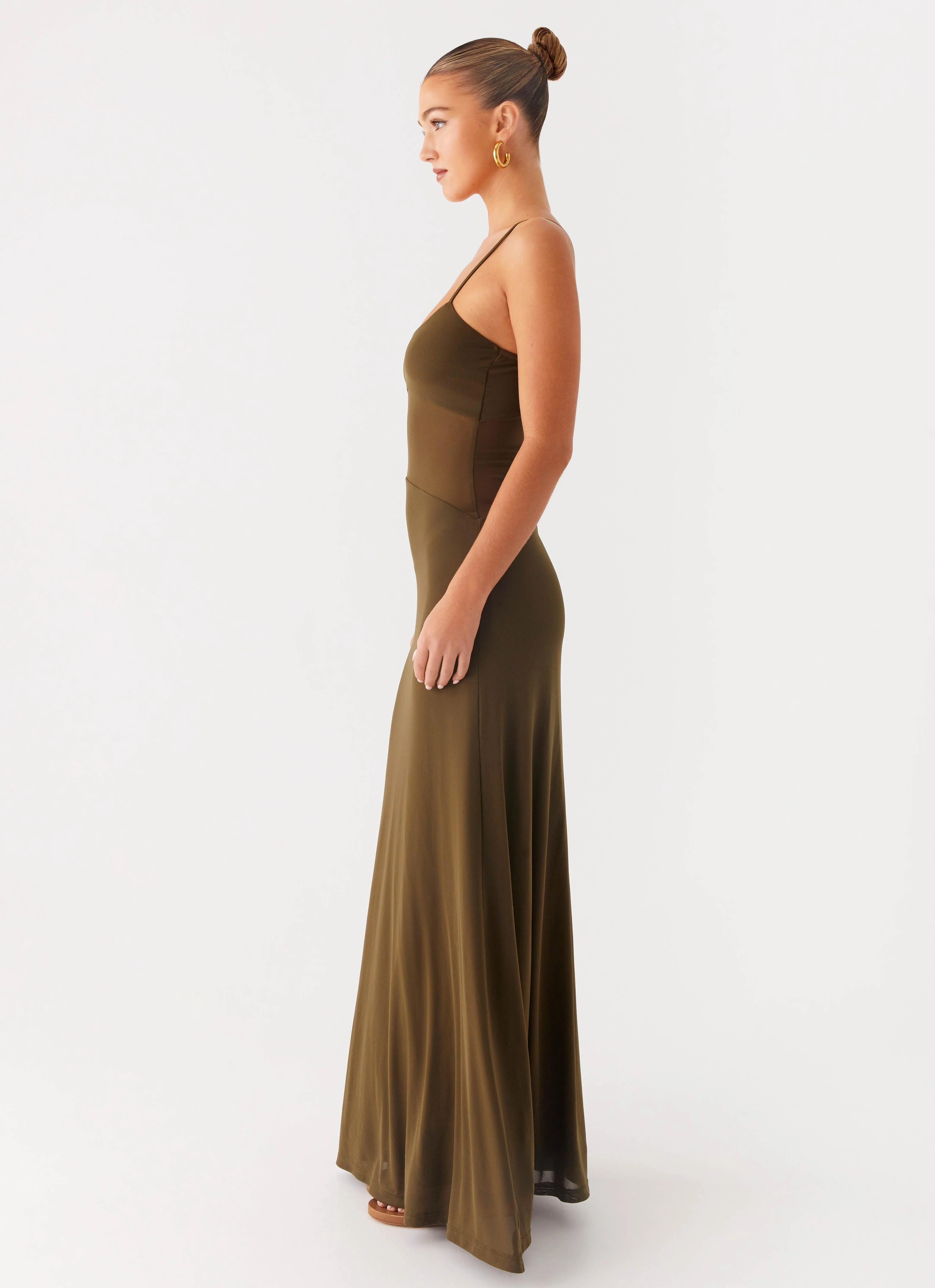 Starfall Maxi Dress - Khaki Relaxed Waist Fit Polished Details
